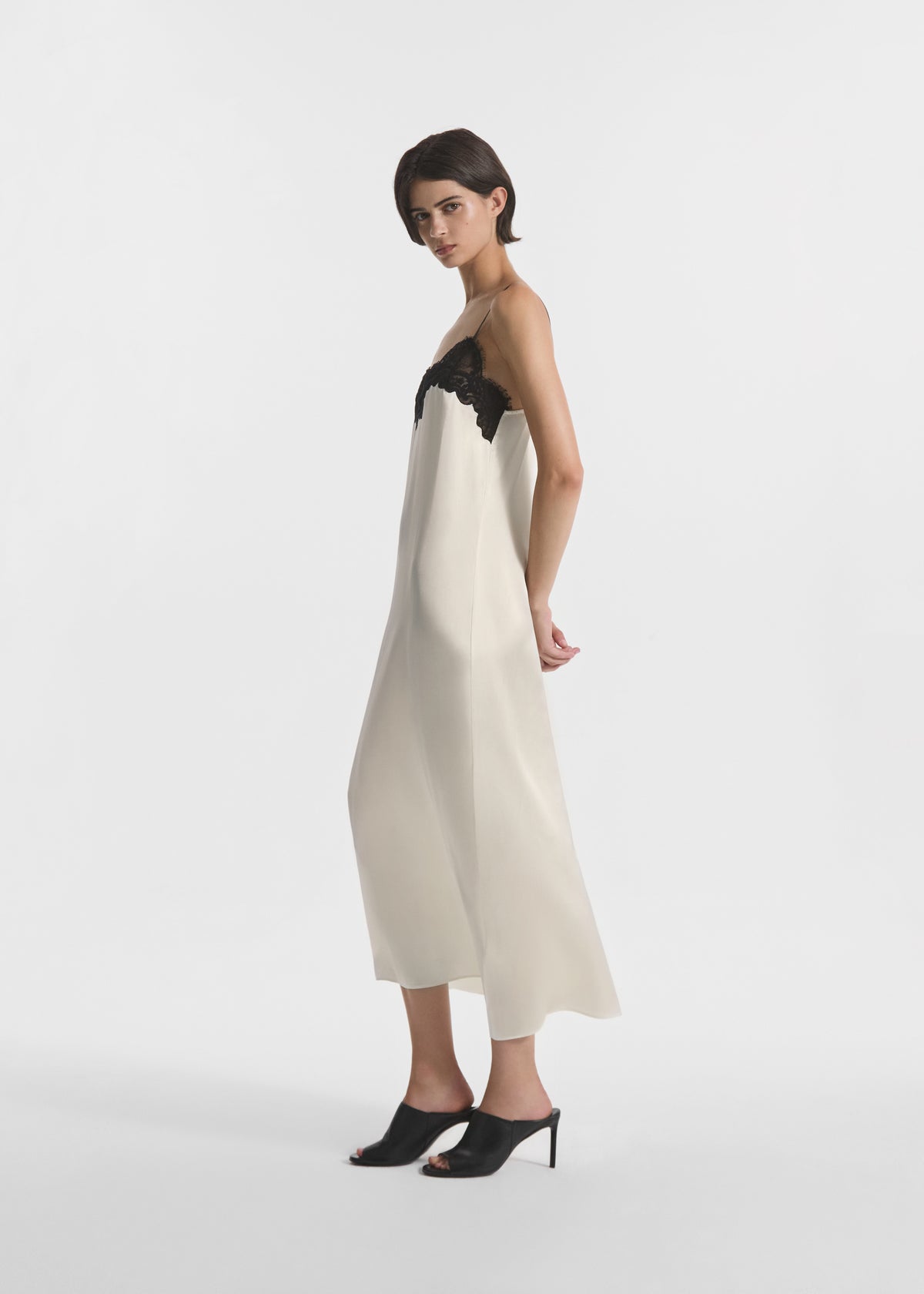 Lace Slip Dress in Silk - Ivory, image 3 of 6