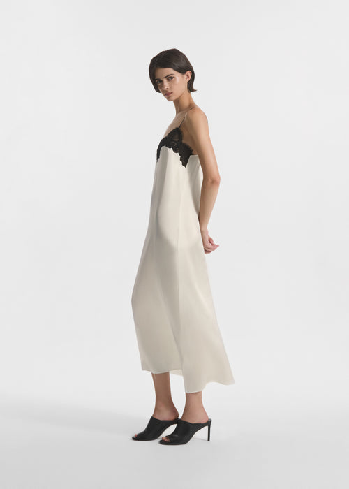 Lace Slip Dress in Silk - Ivory, image 3 of 6