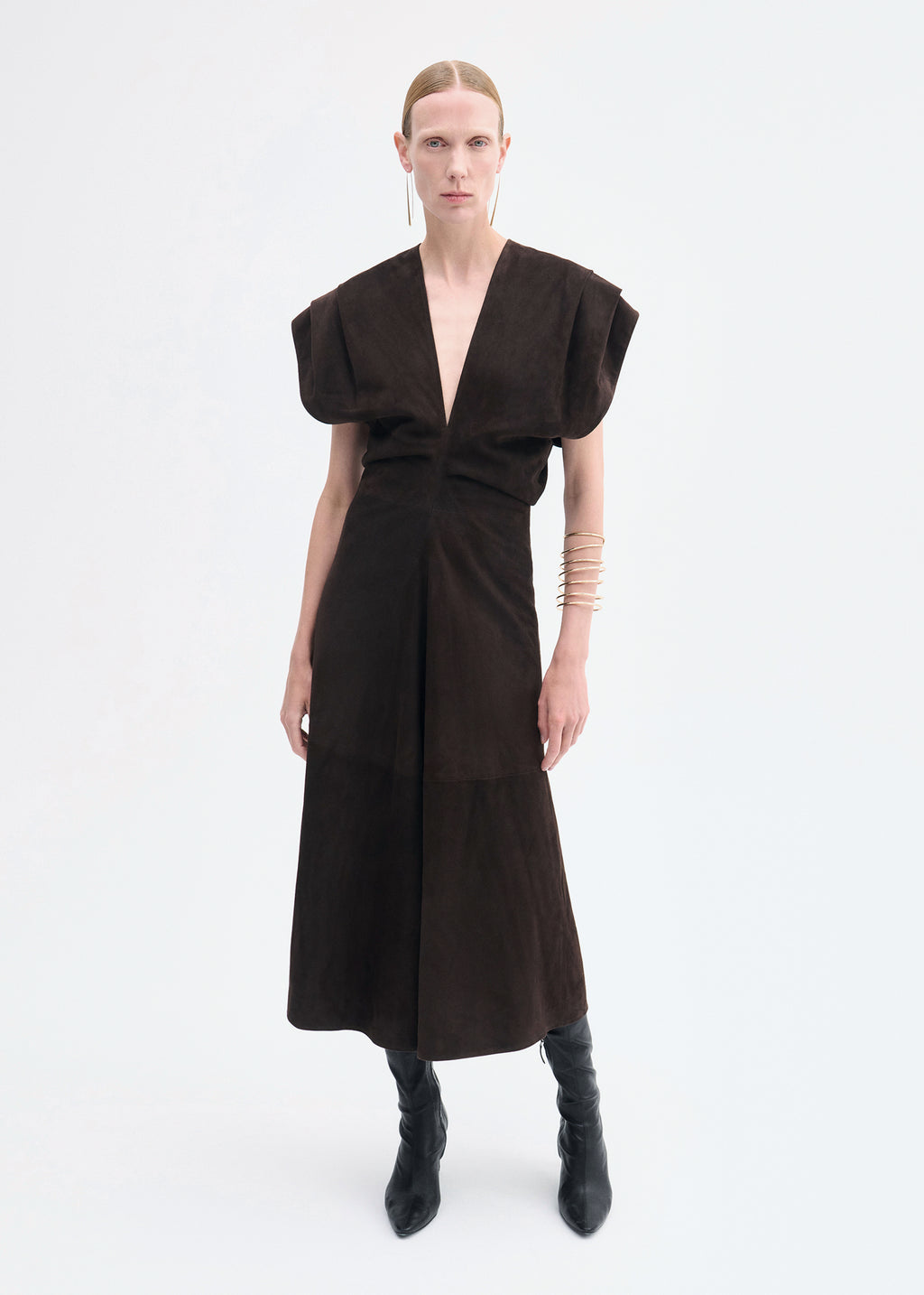 Sculpted Midi Dress in Suede - Chocolate - CO