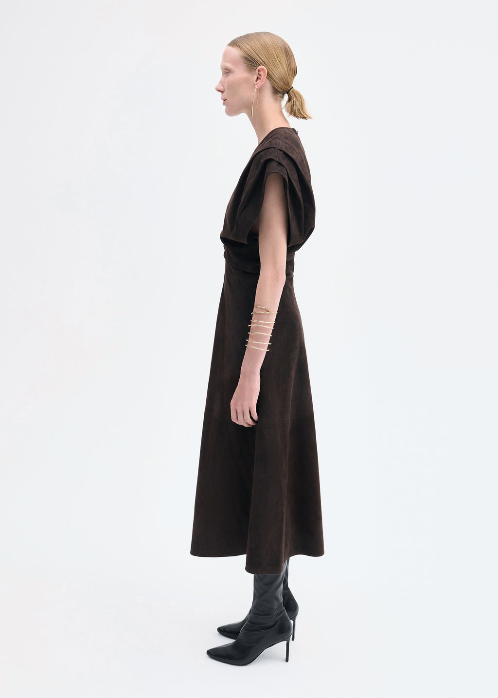 Sculpted Midi Dress in Suede - Chocolate - CO