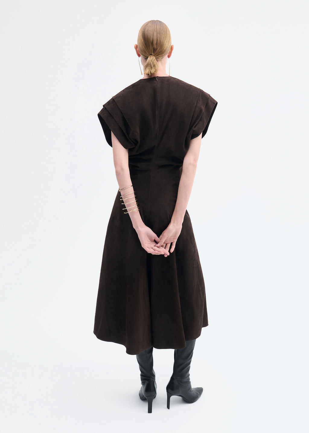 Sculpted Midi Dress in Suede - Chocolate - CO