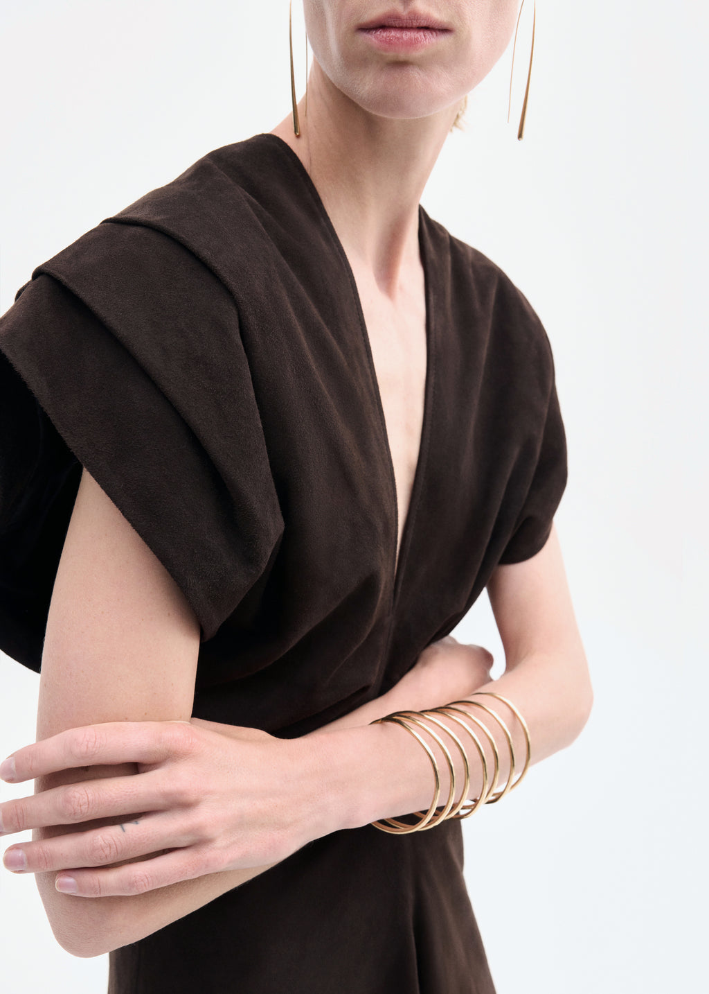 Sculpted Midi Dress in Suede - Chocolate - CO