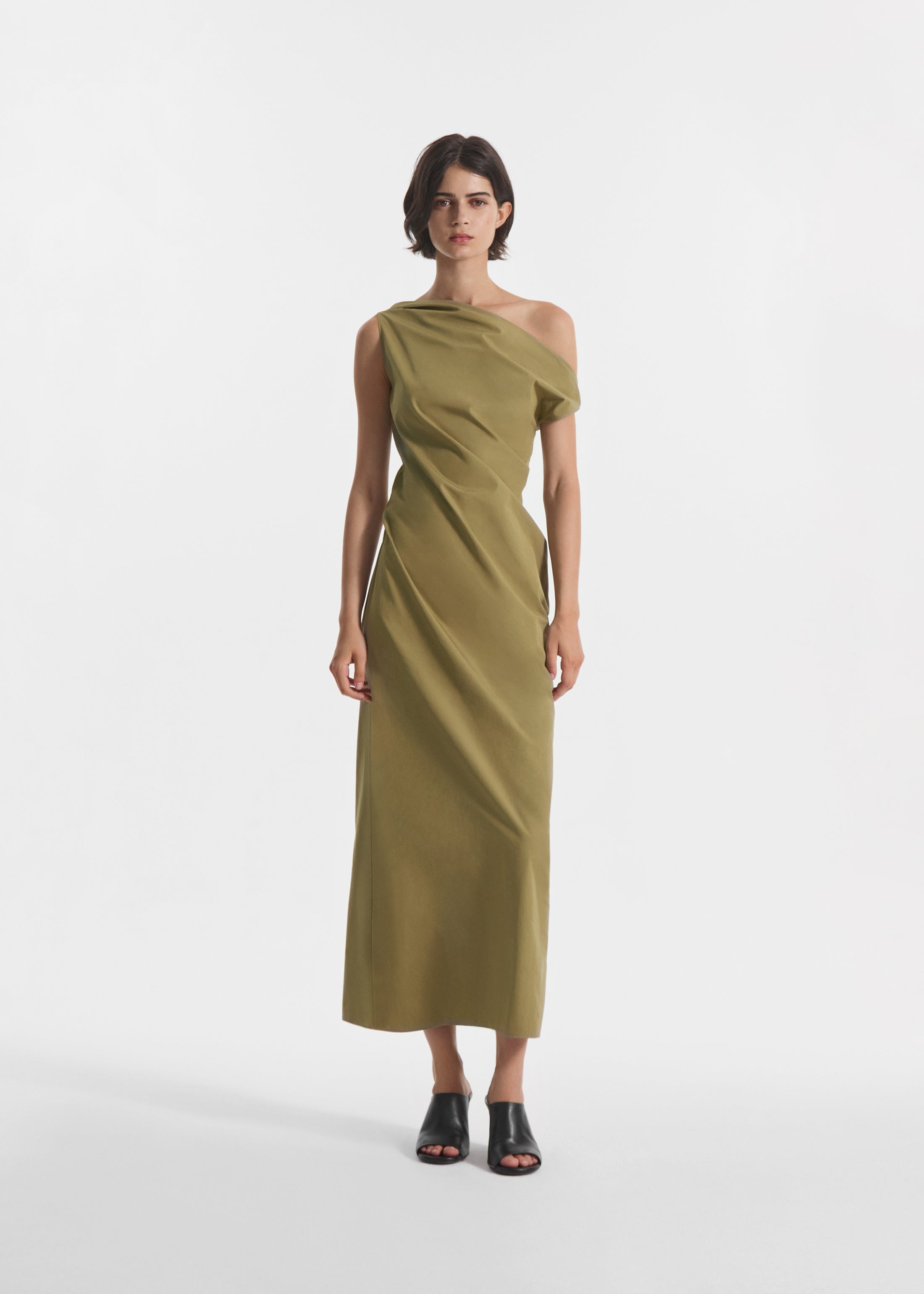 Draped Back Dress in Cotton - Aloe