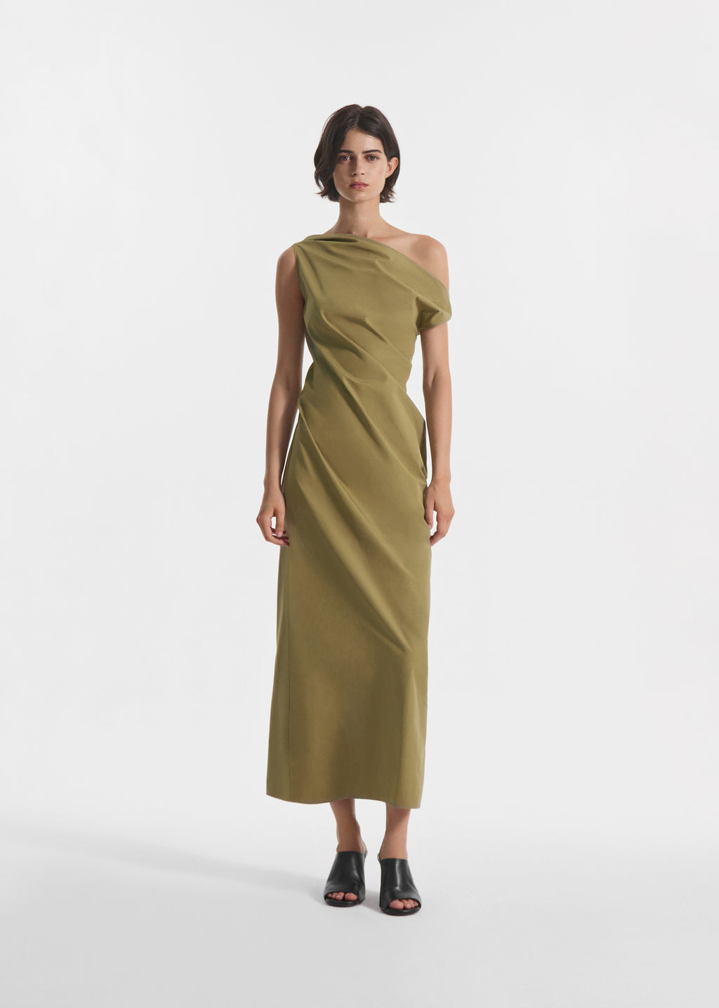 Draped Back Dress in Cotton - Aloe - CO