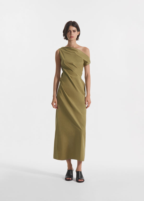 Draped Back Dress in Cotton - Aloe - CO