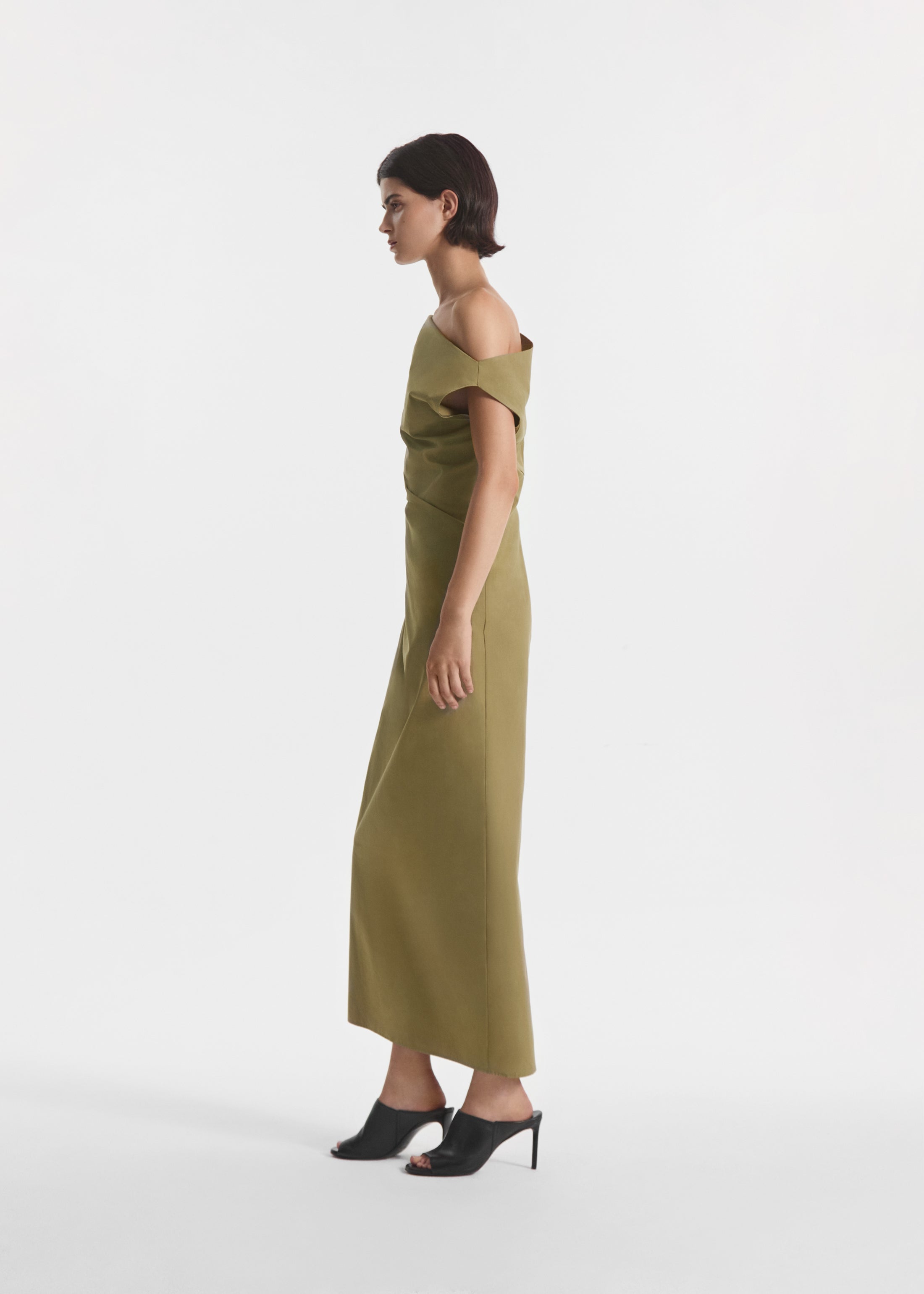 Draped Back Dress in Cotton - Aloe