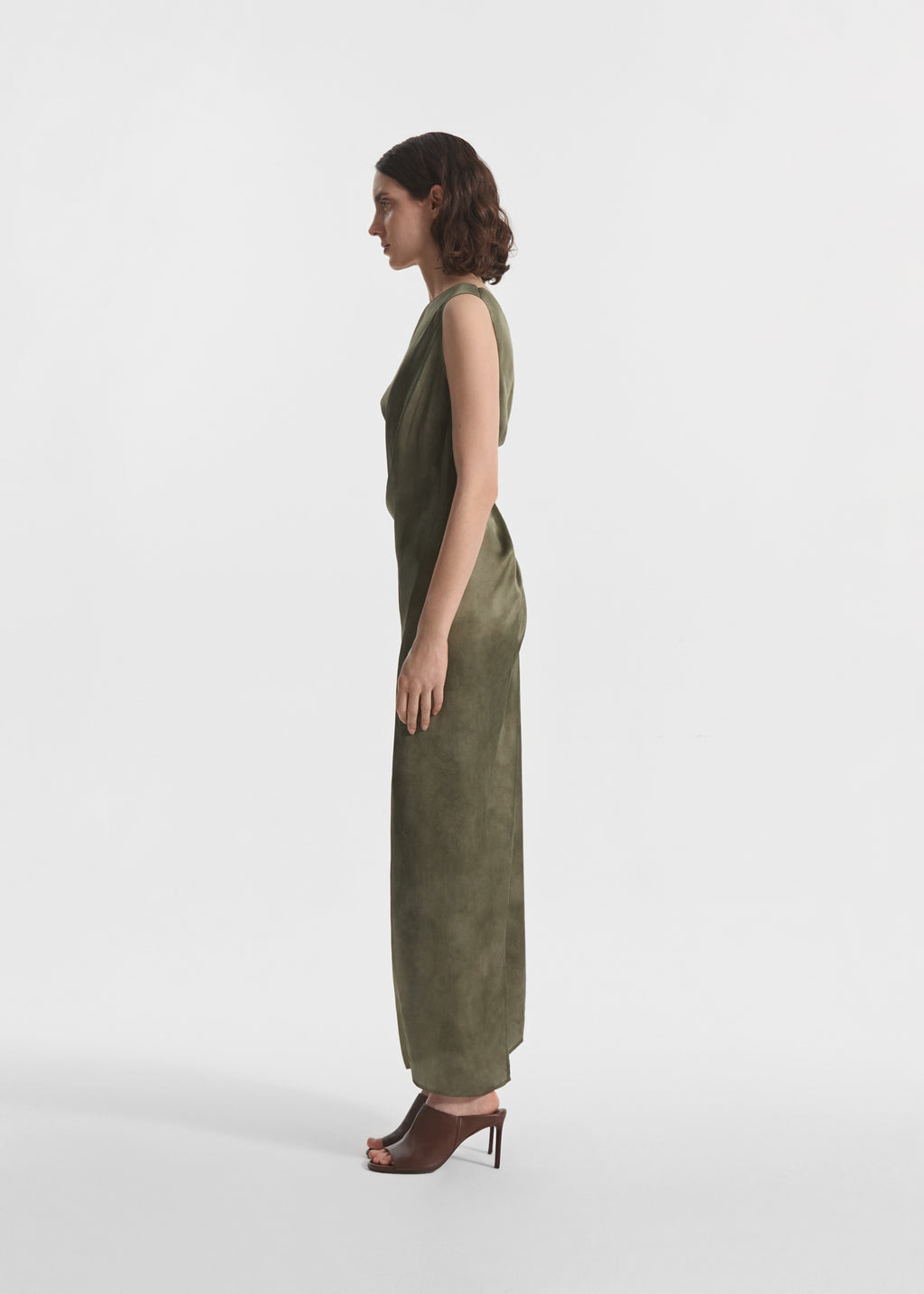 Draped Back Dress in Printed Cotton - Jade - CO