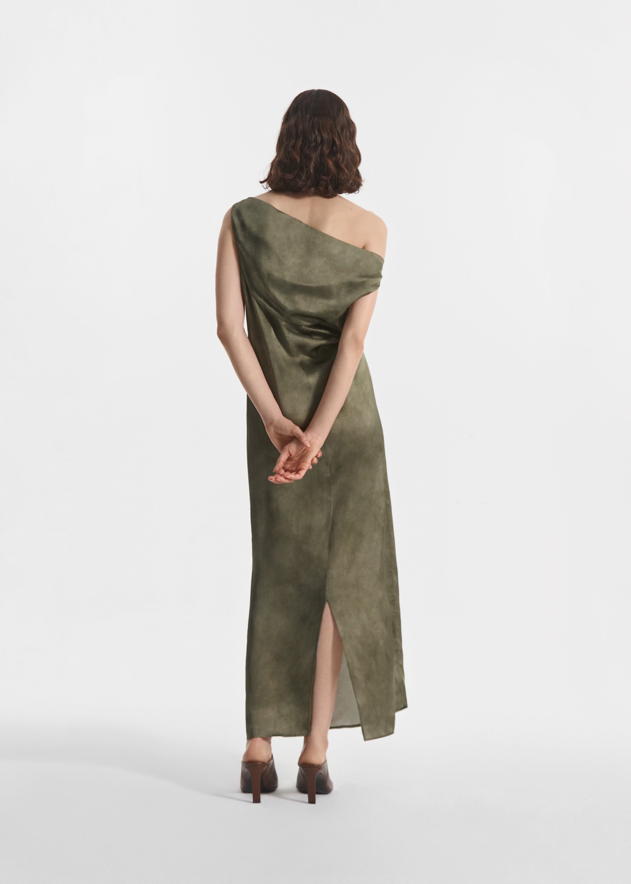 Draped Back Dress in Printed Cotton - Jade