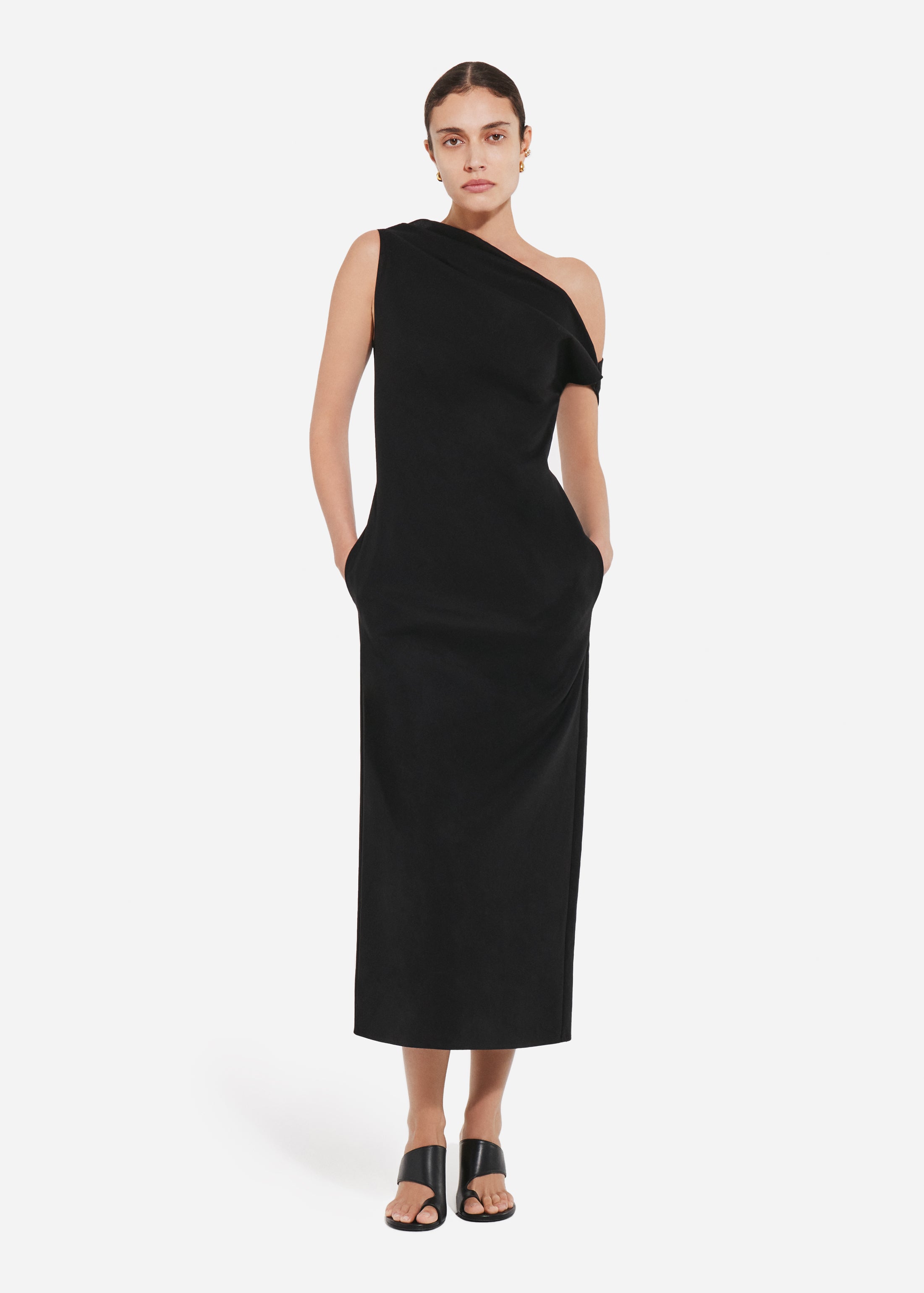 Draped Back Dress in Cotton - Black
