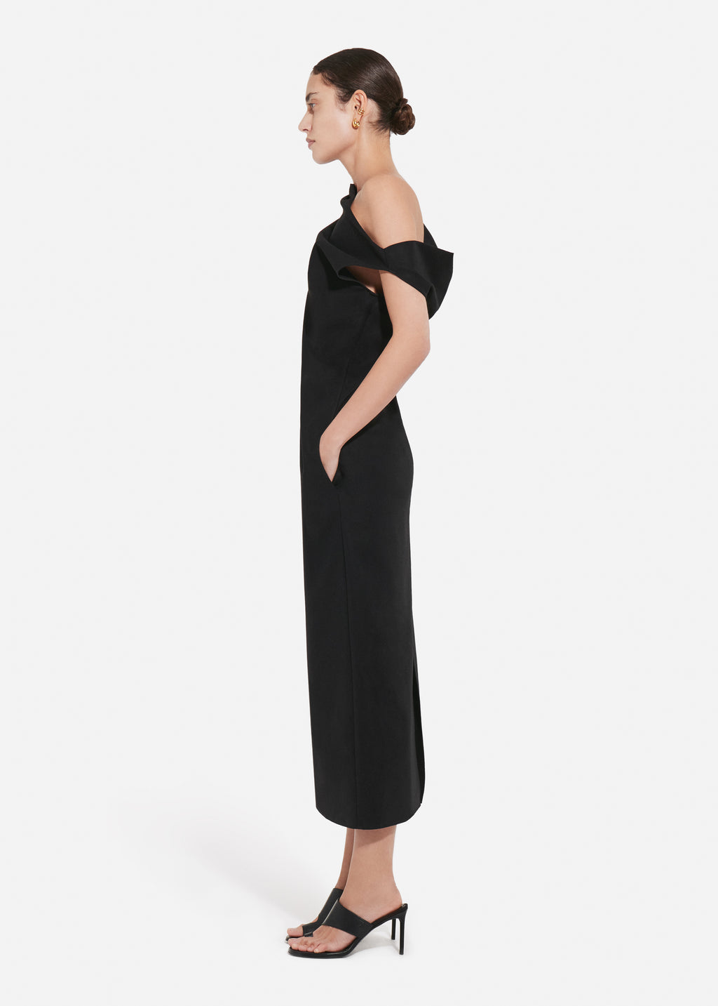 Draped Back Dress in Cotton - Black - CO