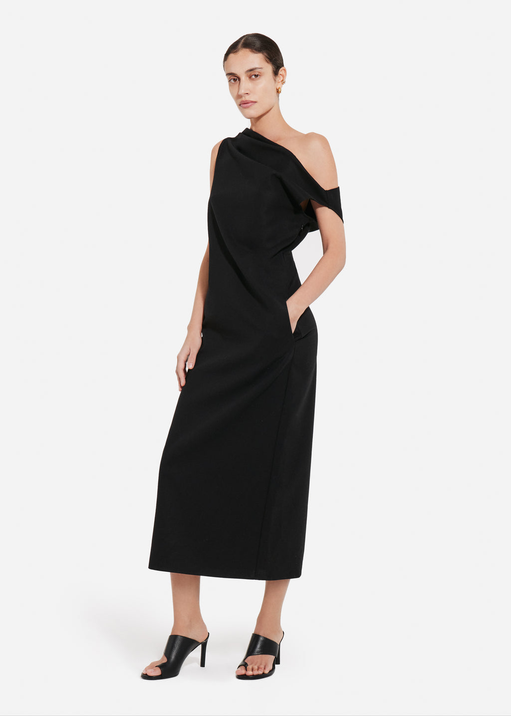 Draped Back Dress in Cotton - Black - CO