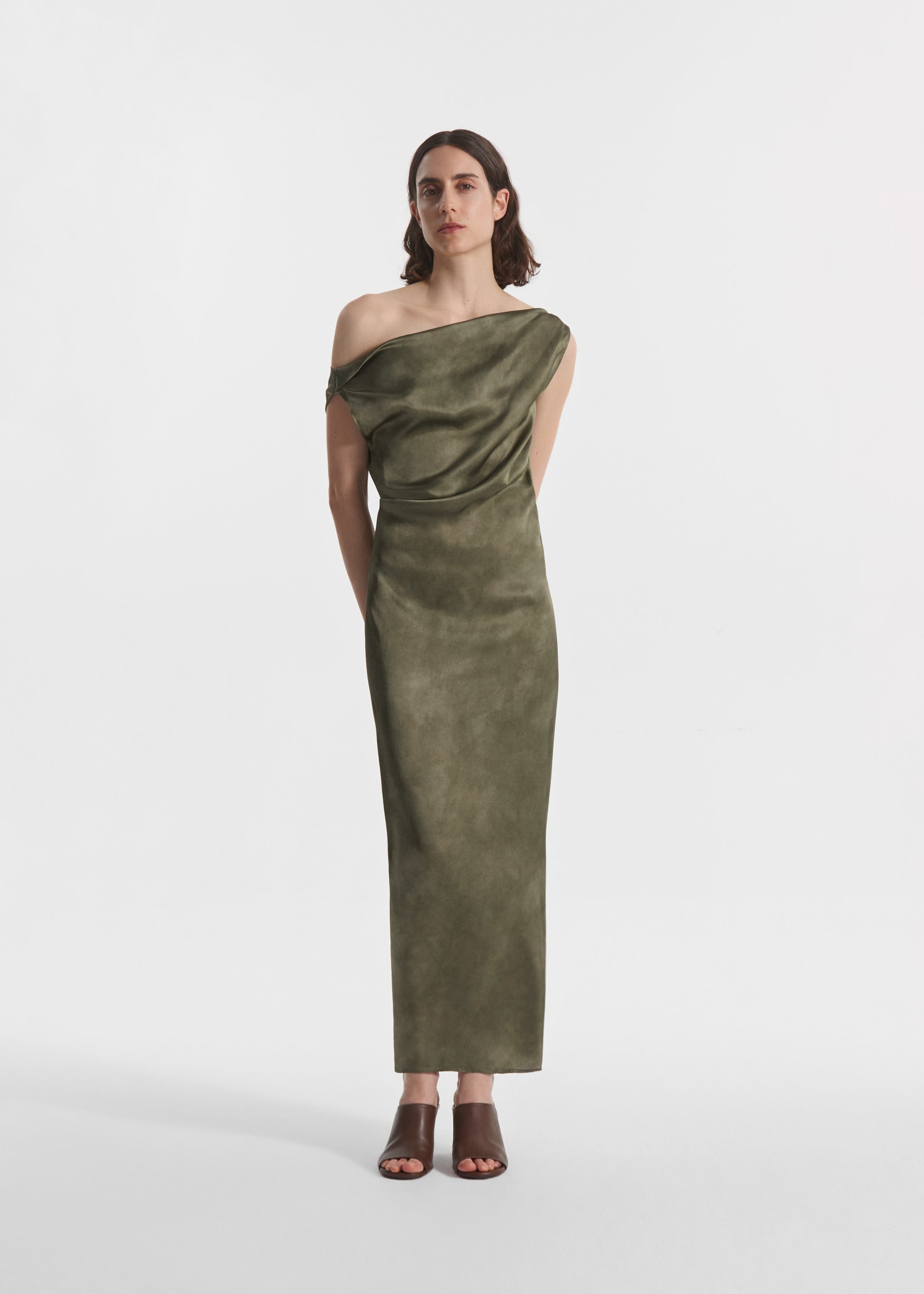 Draped Back Dress in Printed Cotton - Jade