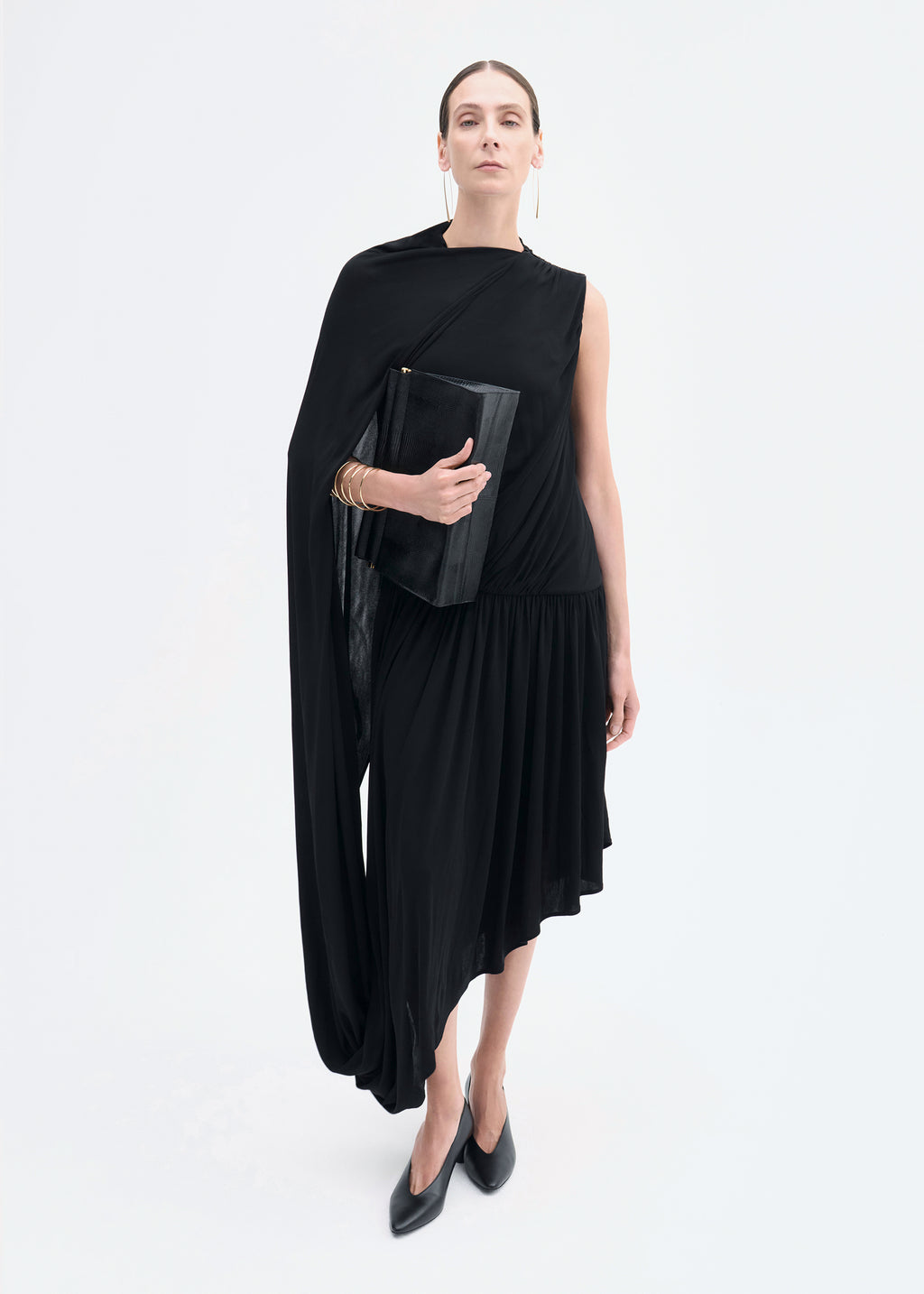 Asymmetric Dress in Viscose Jersey - Black - CO
