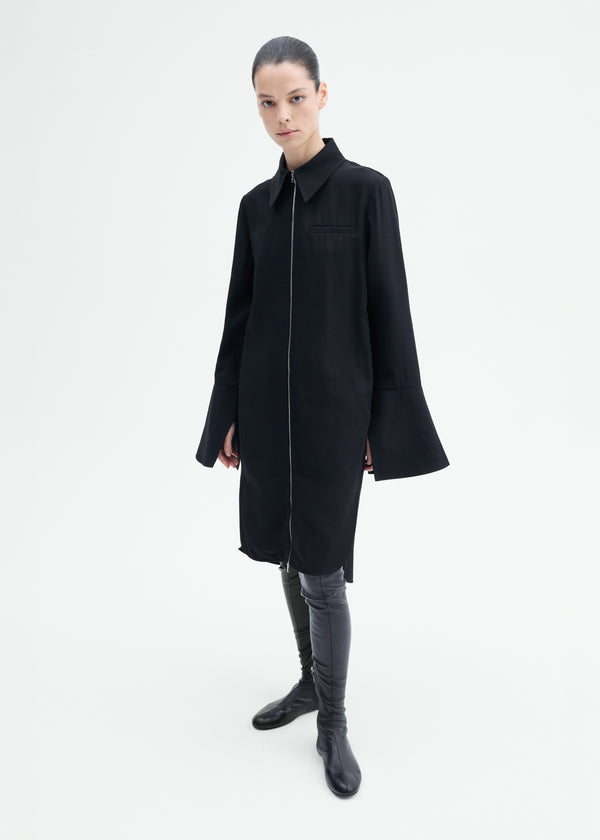 Zip-Front Dress in Viscose Wool - Black - CO
