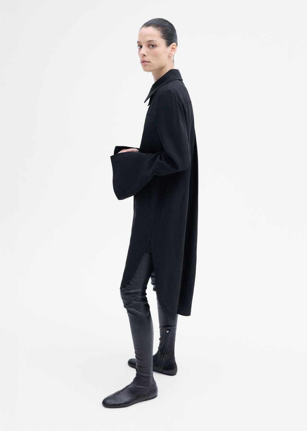 Zip-Front Dress in Viscose Wool - Black - CO