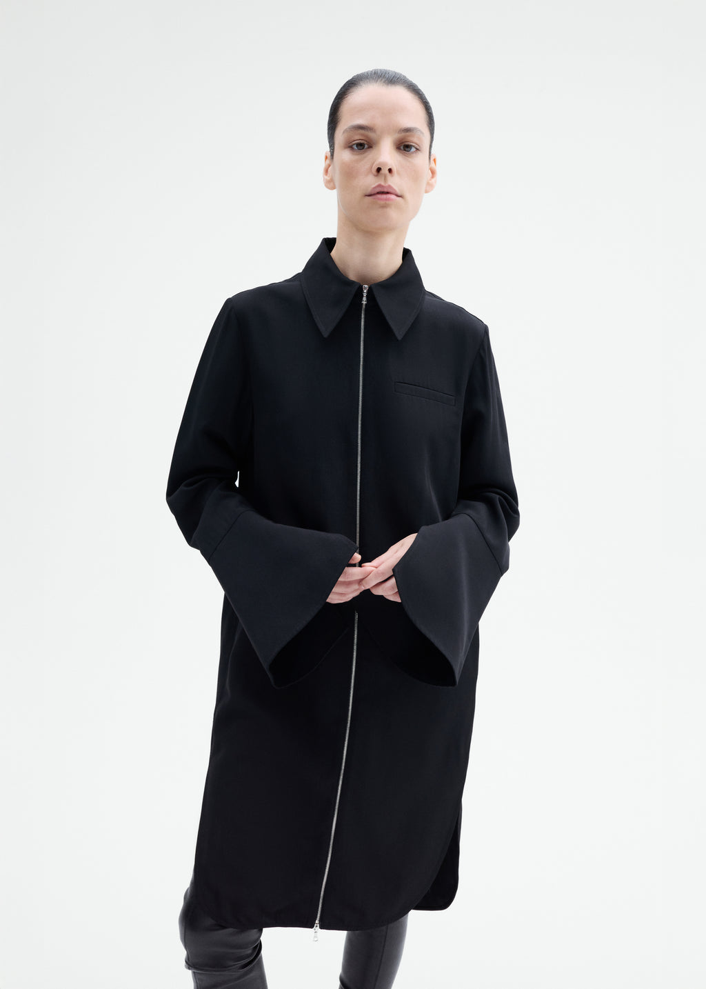 Zip-Front Dress in Viscose Wool - Black - CO