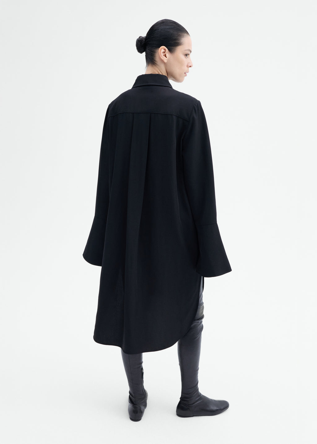 Zip-Front Dress in Viscose Wool - Black - CO