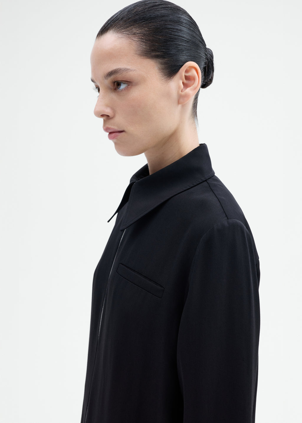 Zip-Front Dress in Viscose Wool - Black - CO