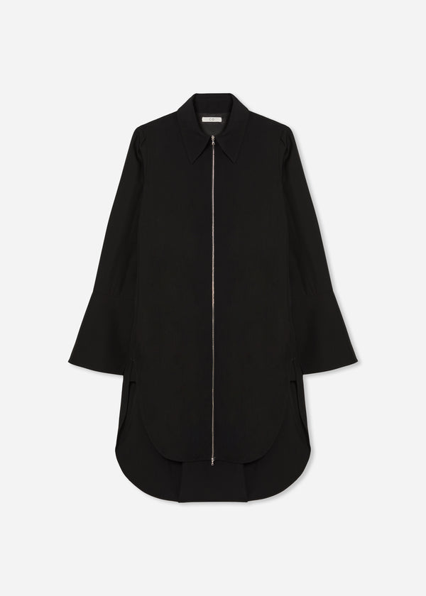 Zip-Front Dress in Viscose Wool - Black - CO
