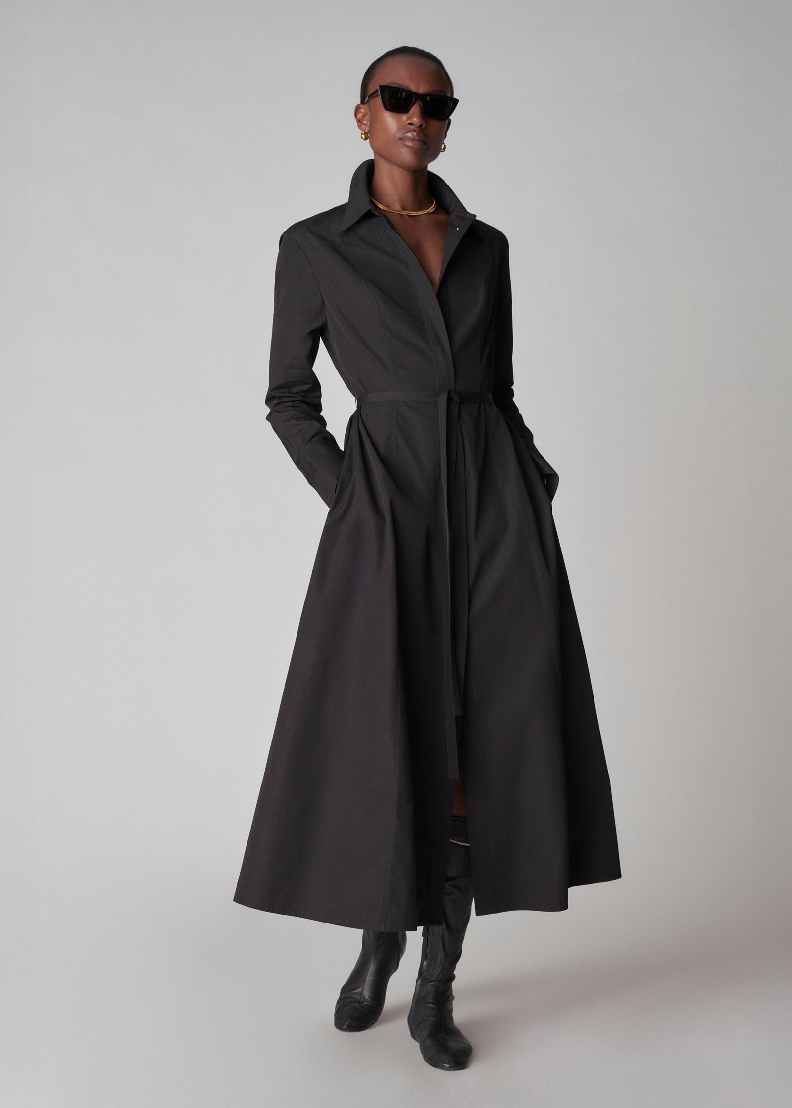 Long sleeve belted shirt dress hotsell