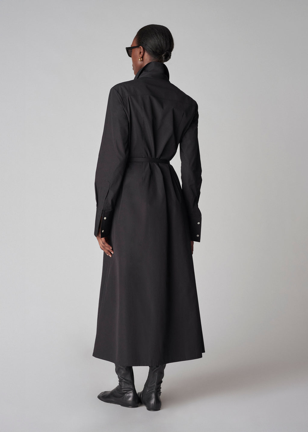 Long Sleeve Belted Shirt Dress - Black - CO