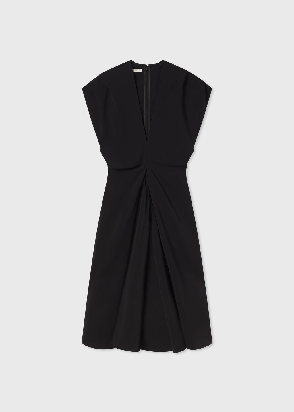 Draped Shoulder V-Neck Dress in Viscose - Black - CO