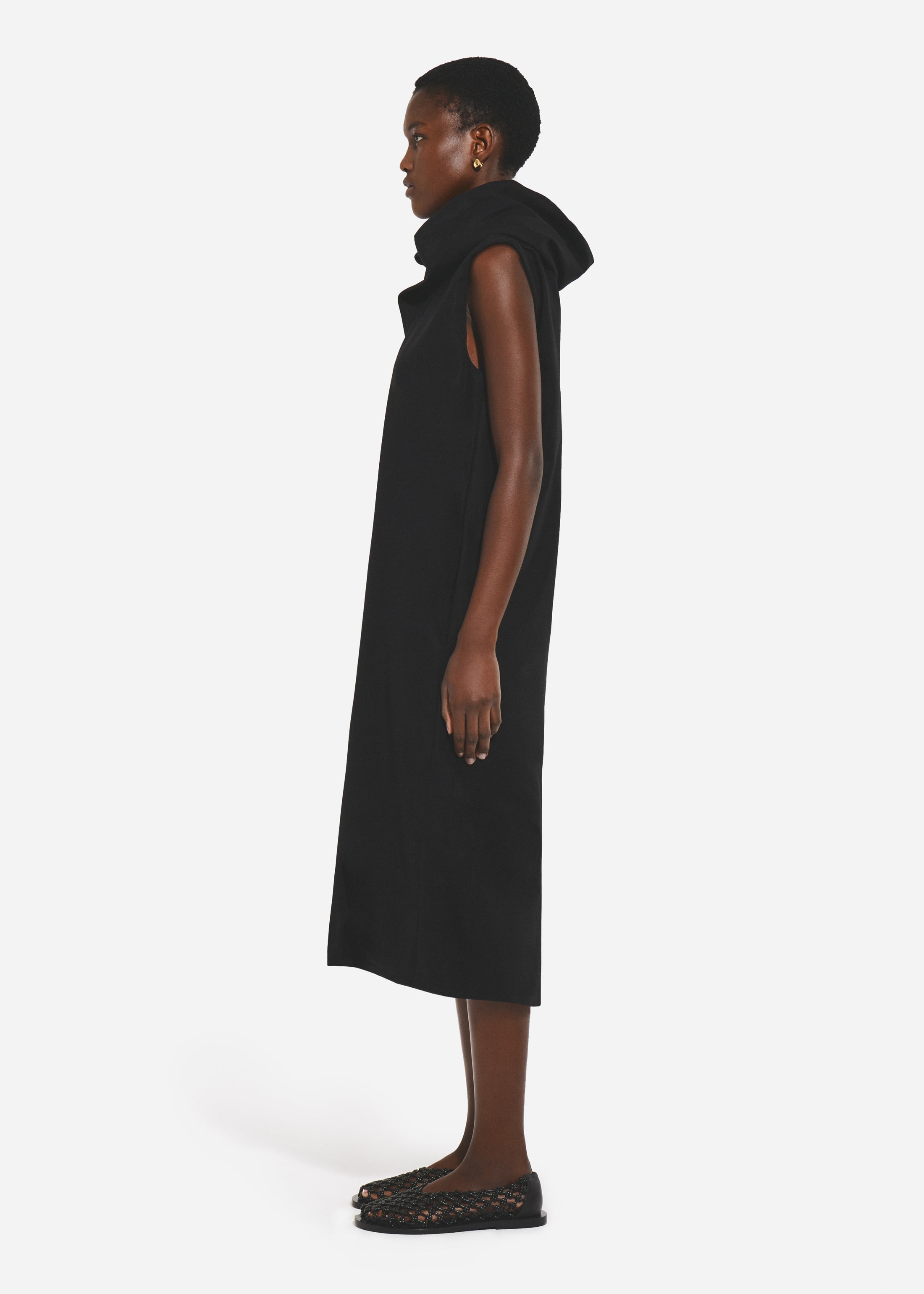 Cloud Collar Tank Dress in Cotton - Black