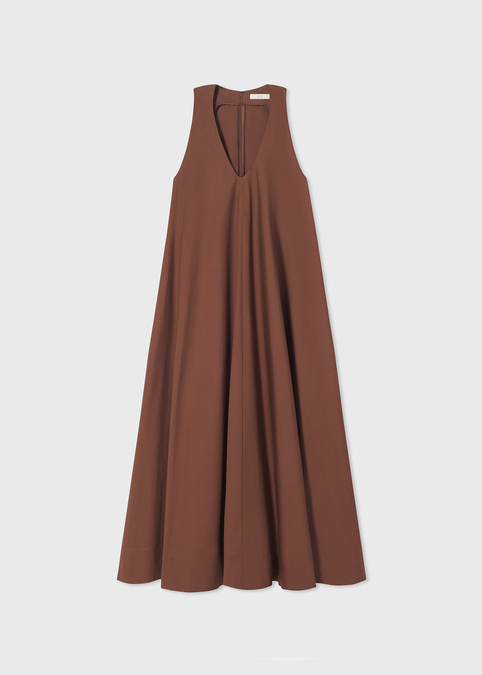 Sleeveless V-Neck Tent Dress in Cotton - Brown - CO Collections