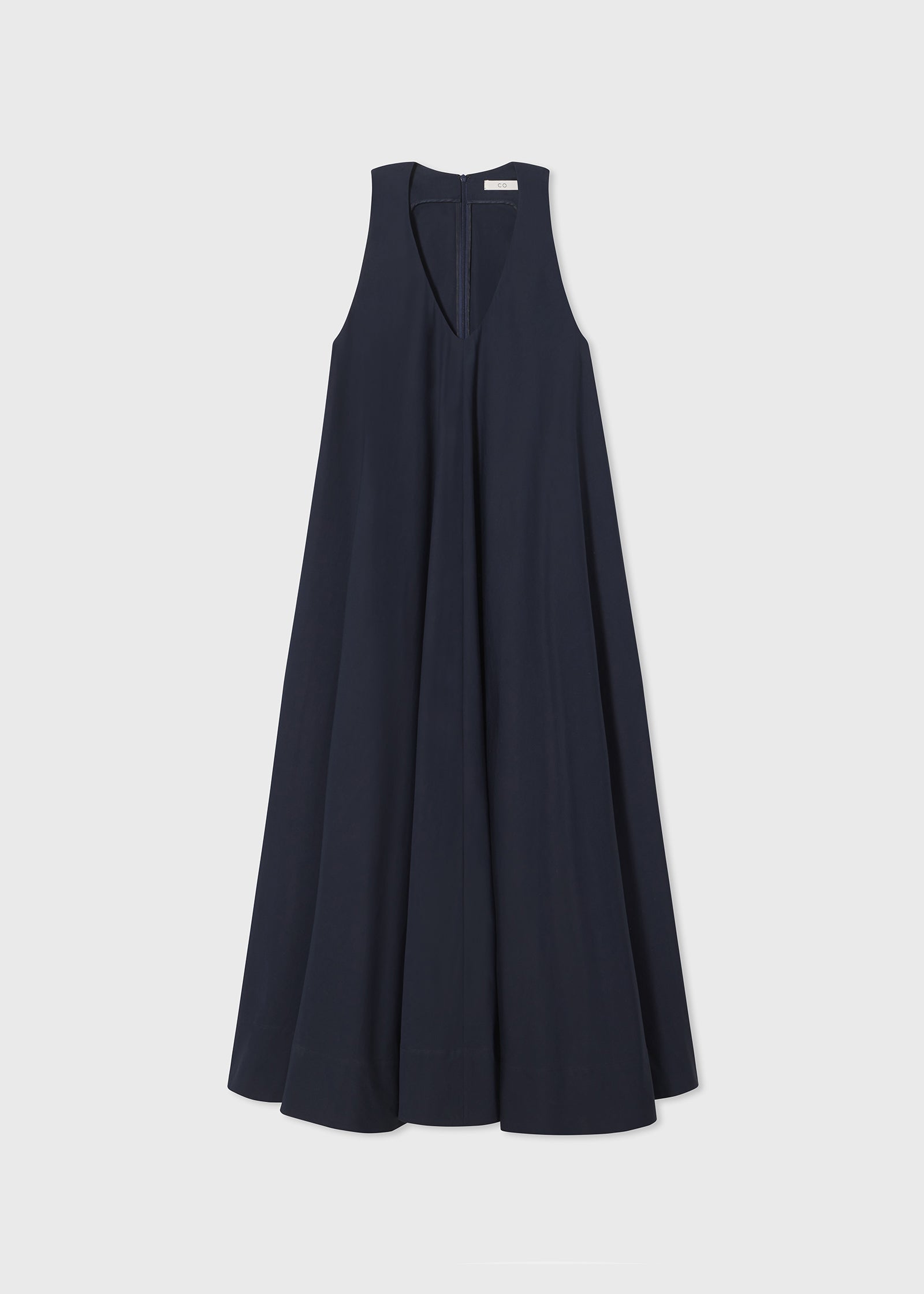 Sleeveless V-Neck Tent Dress in Silk Cotton - Navy - CO Collections