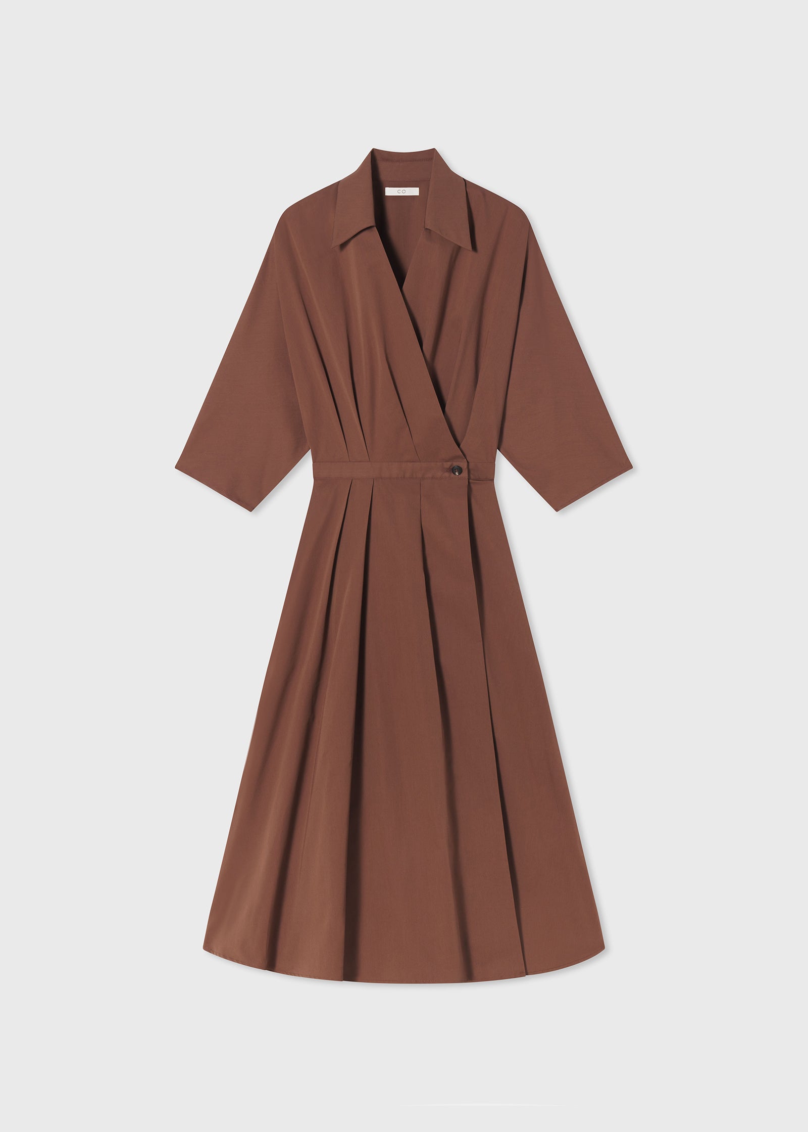 Waisted Blouson Dress in Cotton - Brown - CO Collections