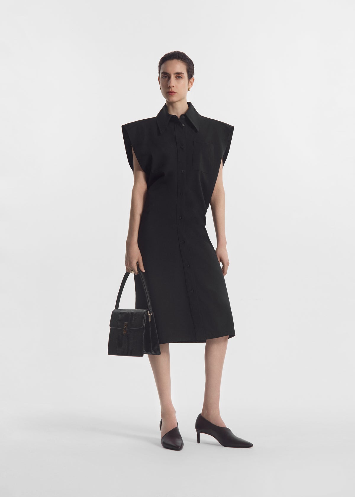 Banana Cut Shirt Dress - Black, image 1 of 5