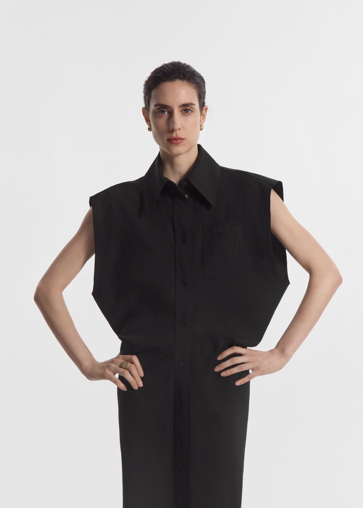 Banana Cut Shirt Dress - Black, image 2 of 5