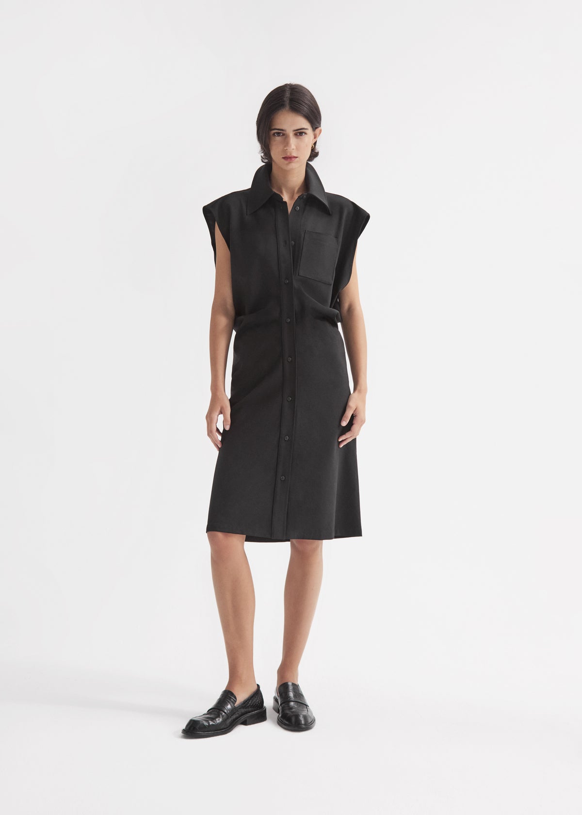 Banana Cut Shirt Dress - Black, image 1 of 4