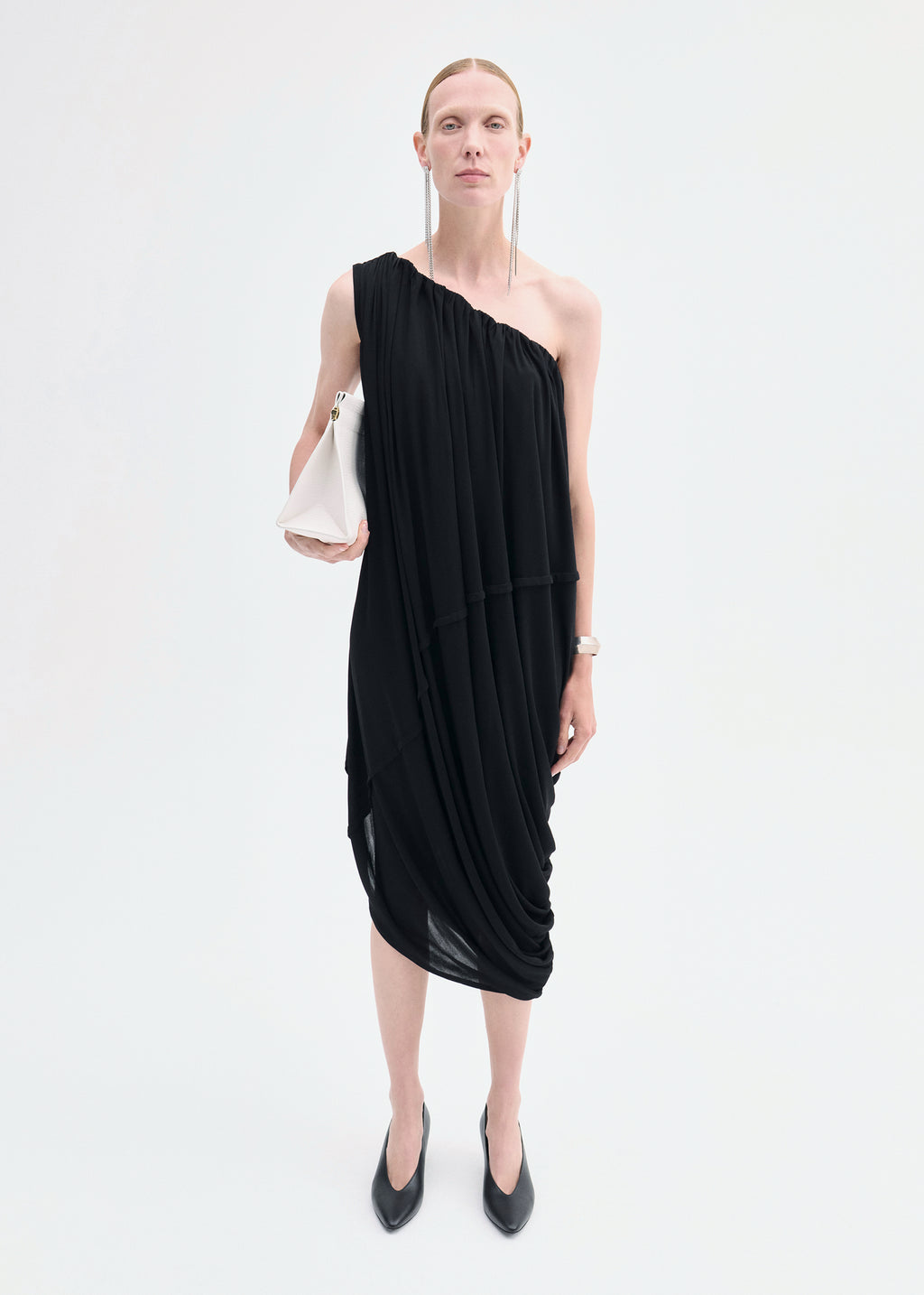 One-Shoulder Dress in Viscose Jersey - Black - CO