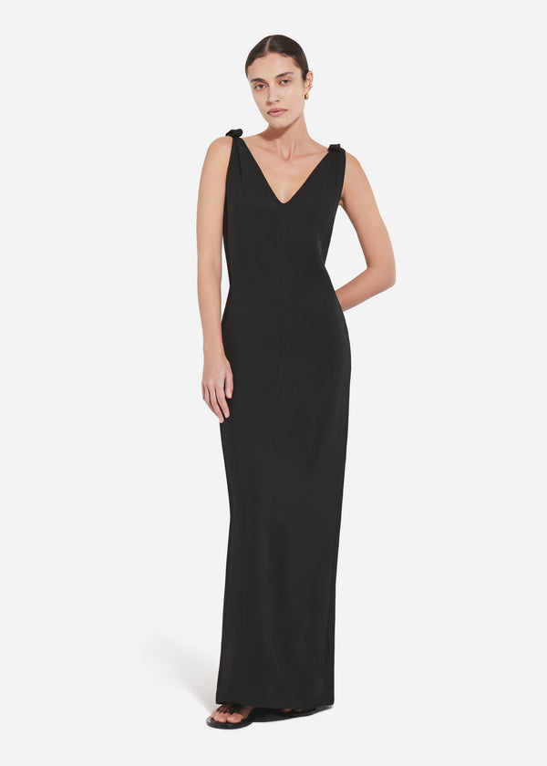 Pleated Slip Dress in Viscose Twill - Black - CO