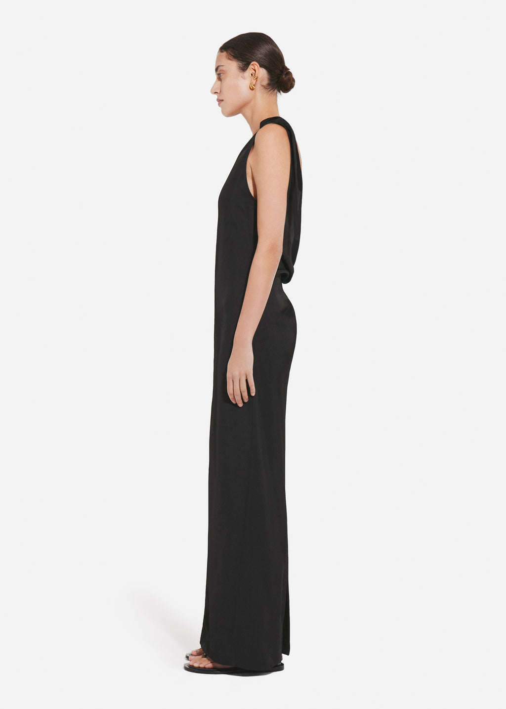 Pleated Slip Dress in Viscose Twill - Black - CO