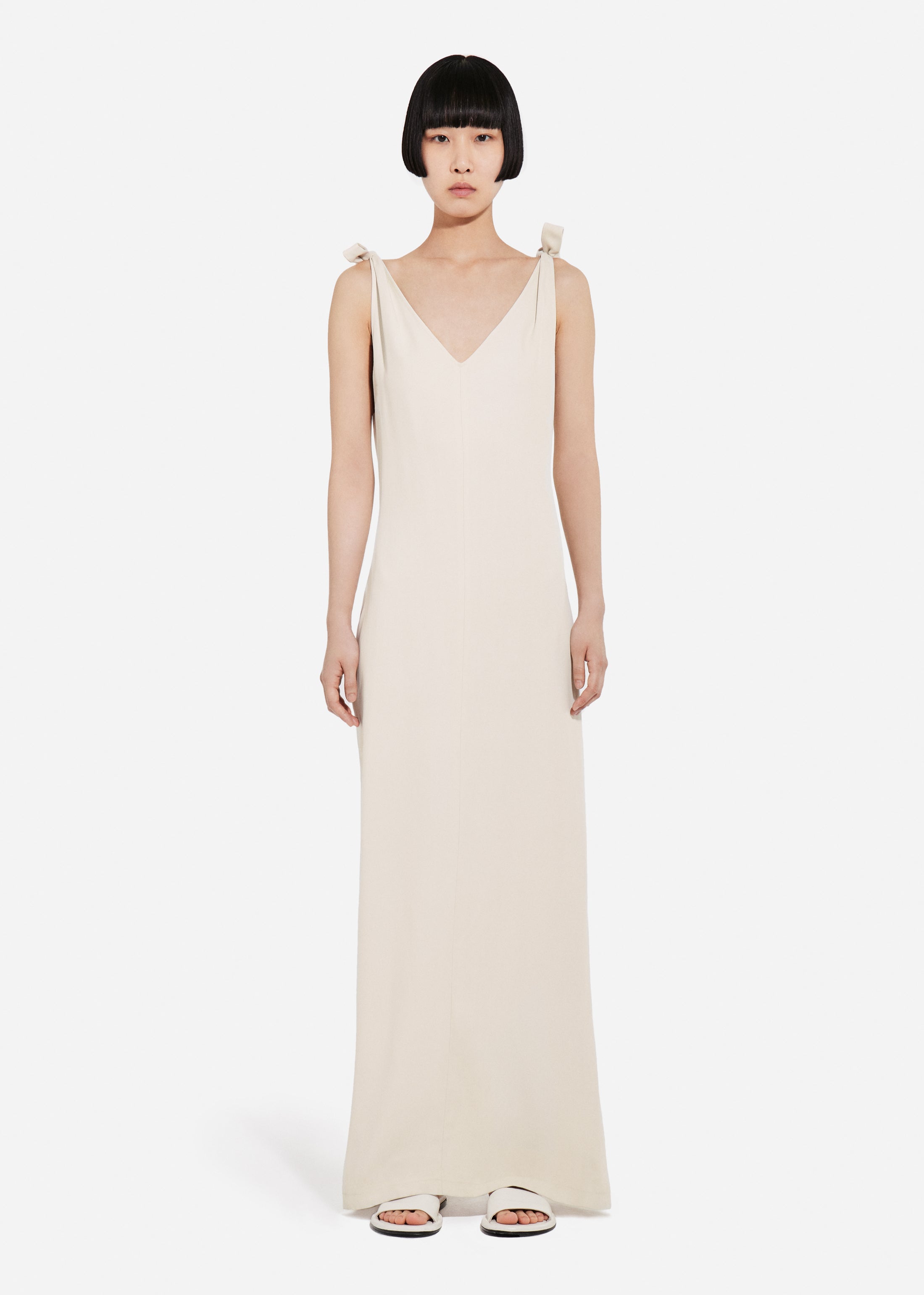 Pleated Slip Dress in Viscose Twill - Pearl