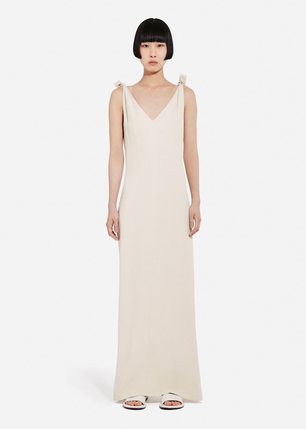 Pleated Slip Dress in Viscose Twill - Pearl - CO