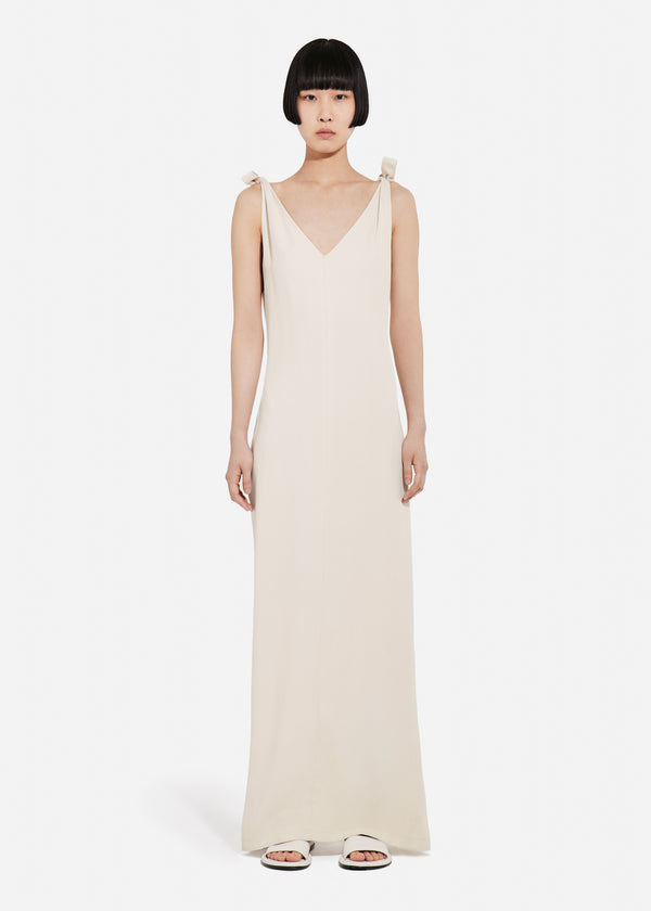 Pleated Slip Dress in Viscose Twill - Pearl - CO