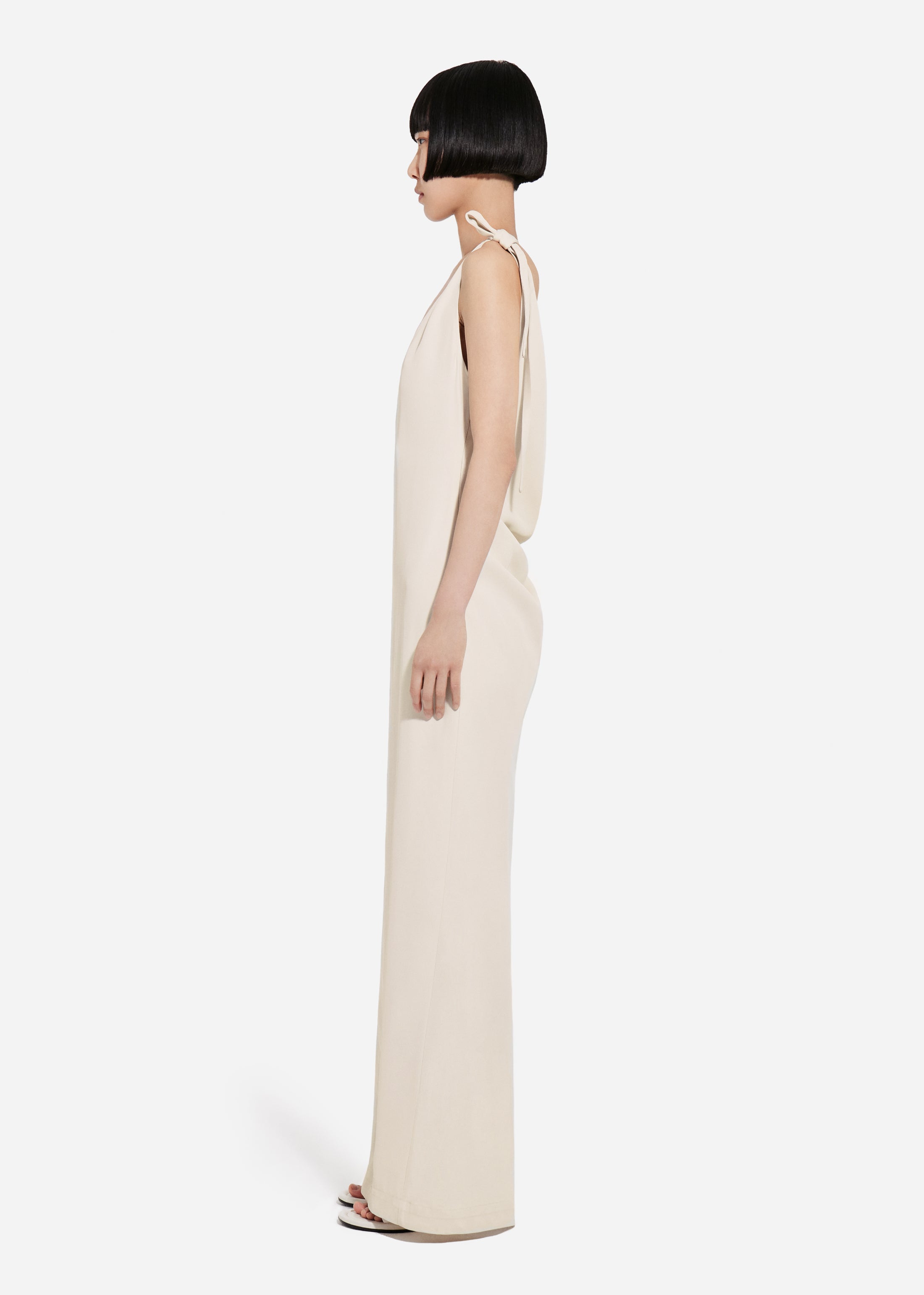 Pleated Slip Dress in Viscose Twill - Pearl