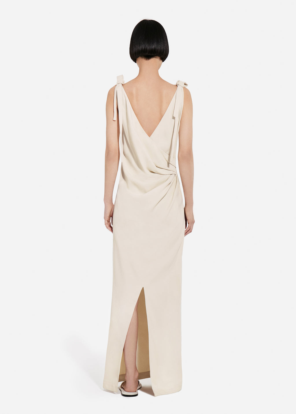 Pleated Slip Dress in Viscose Twill - Pearl - CO