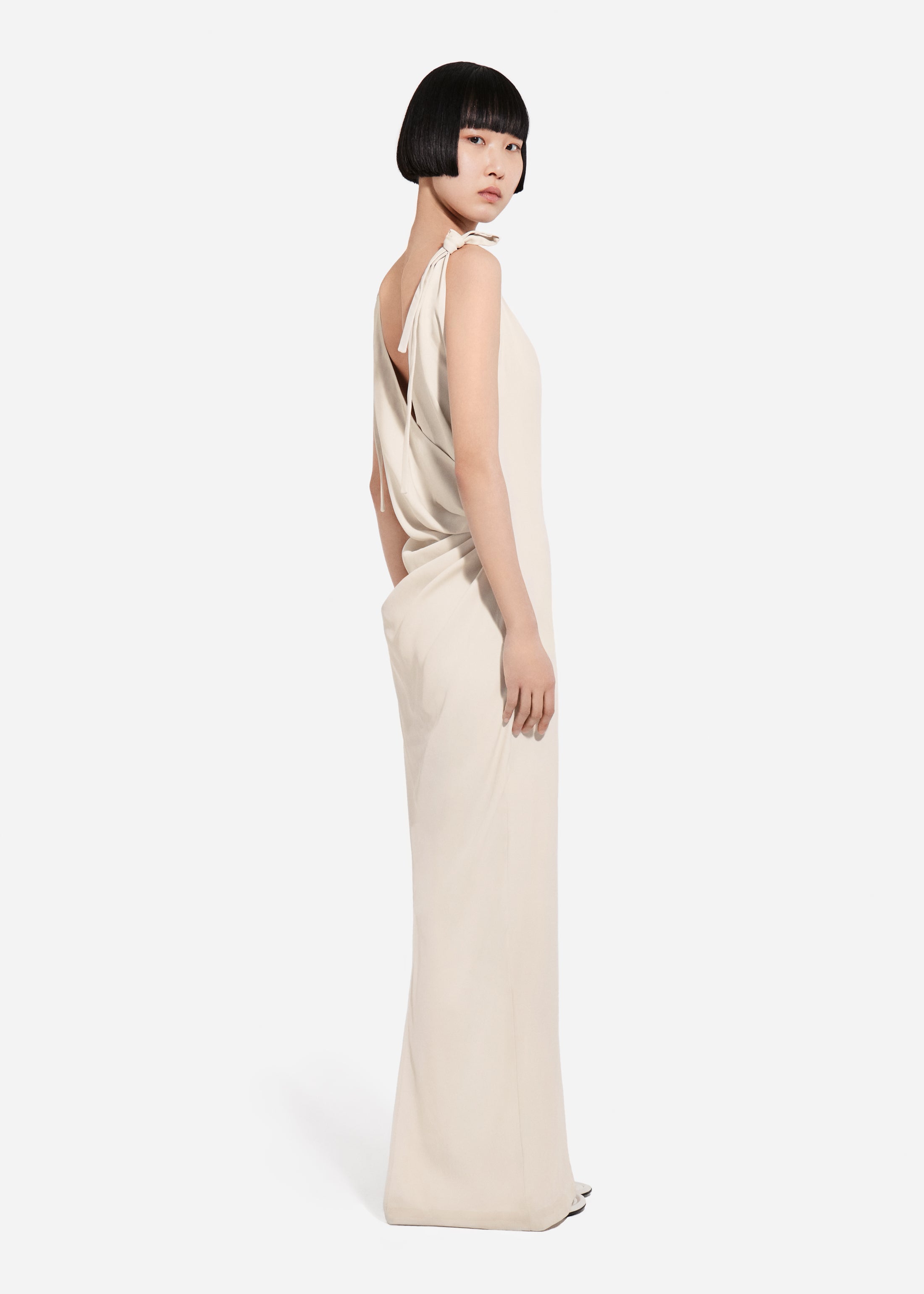 Pleated Slip Dress in Viscose Twill - Pearl