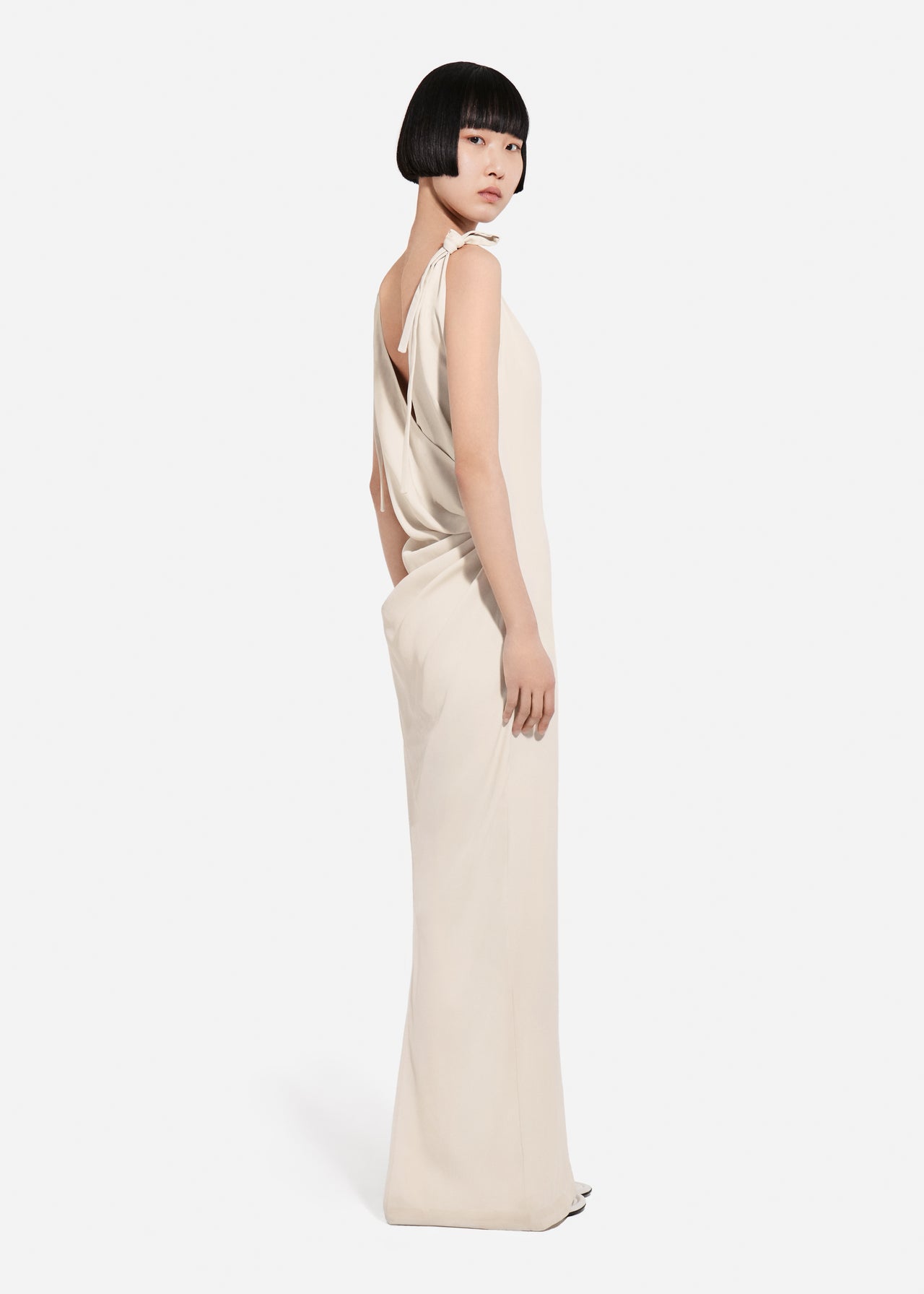 Pleated Slip Dress in Viscose Twill - Pearl - CO