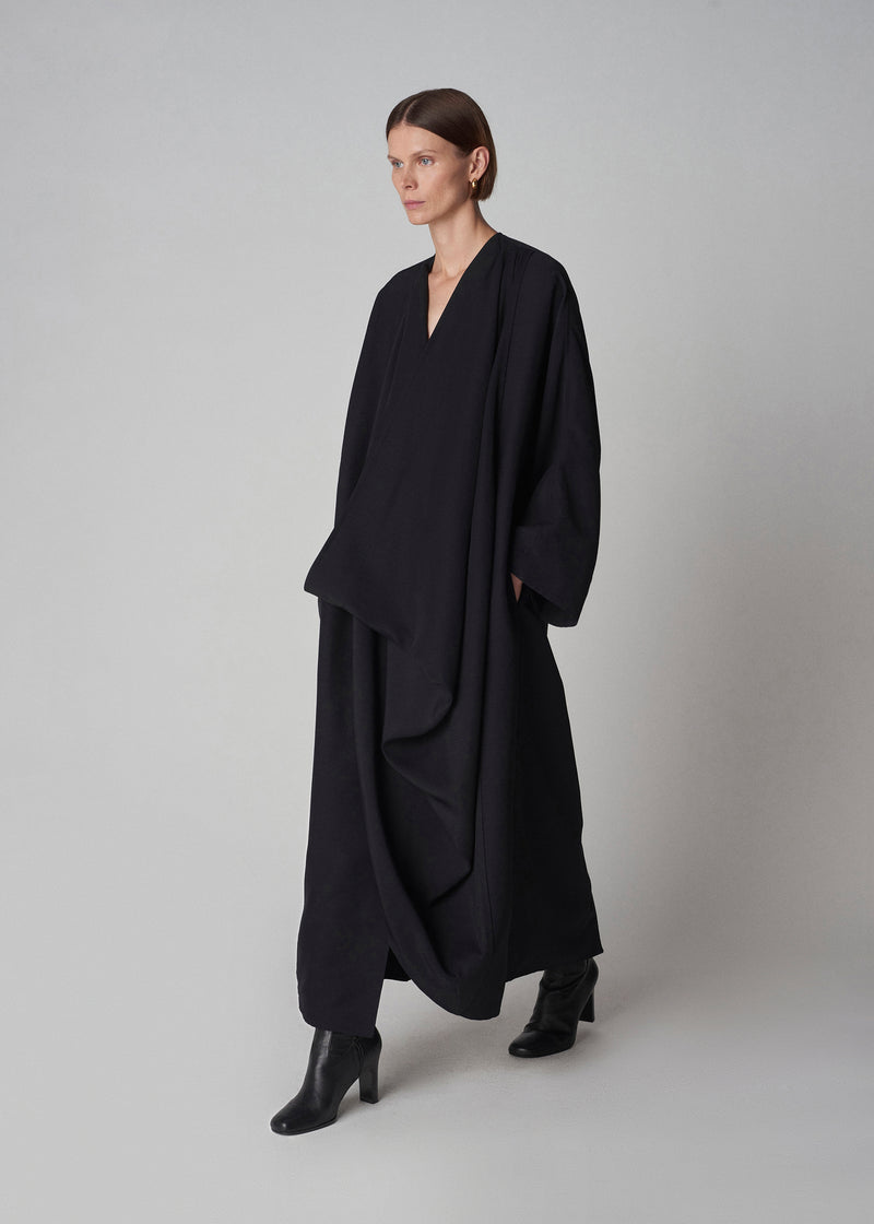 Cowl Neck Coat Dress in Faille - Black - CO