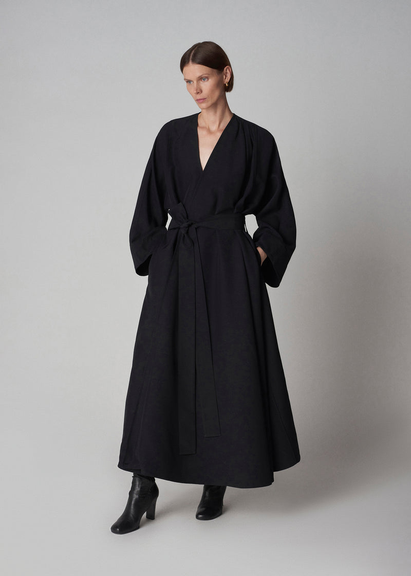 Cowl Neck Coat Dress in Faille - Black - CO