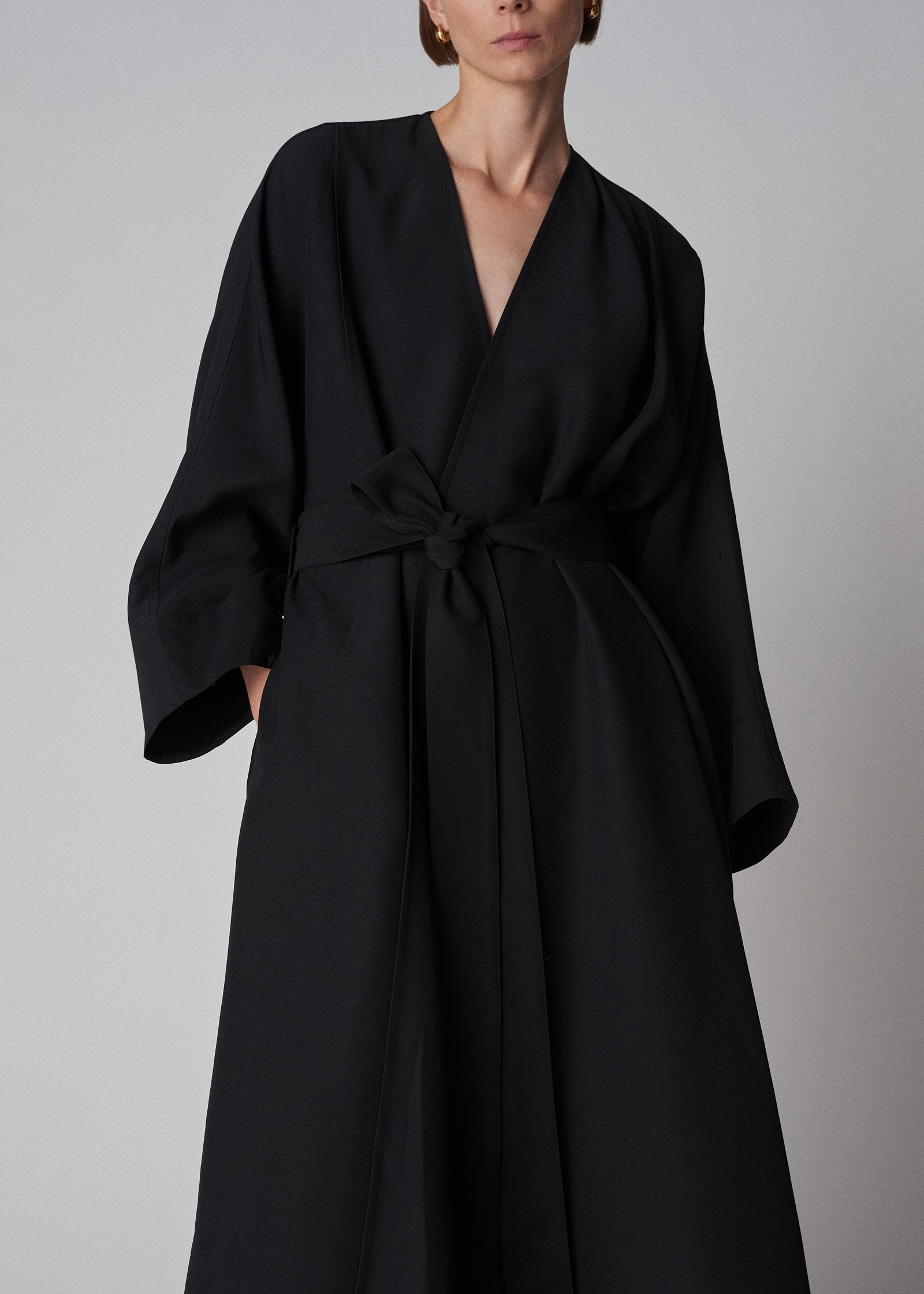 Cowl Neck Coat Dress in Faille - Black - CO Collections