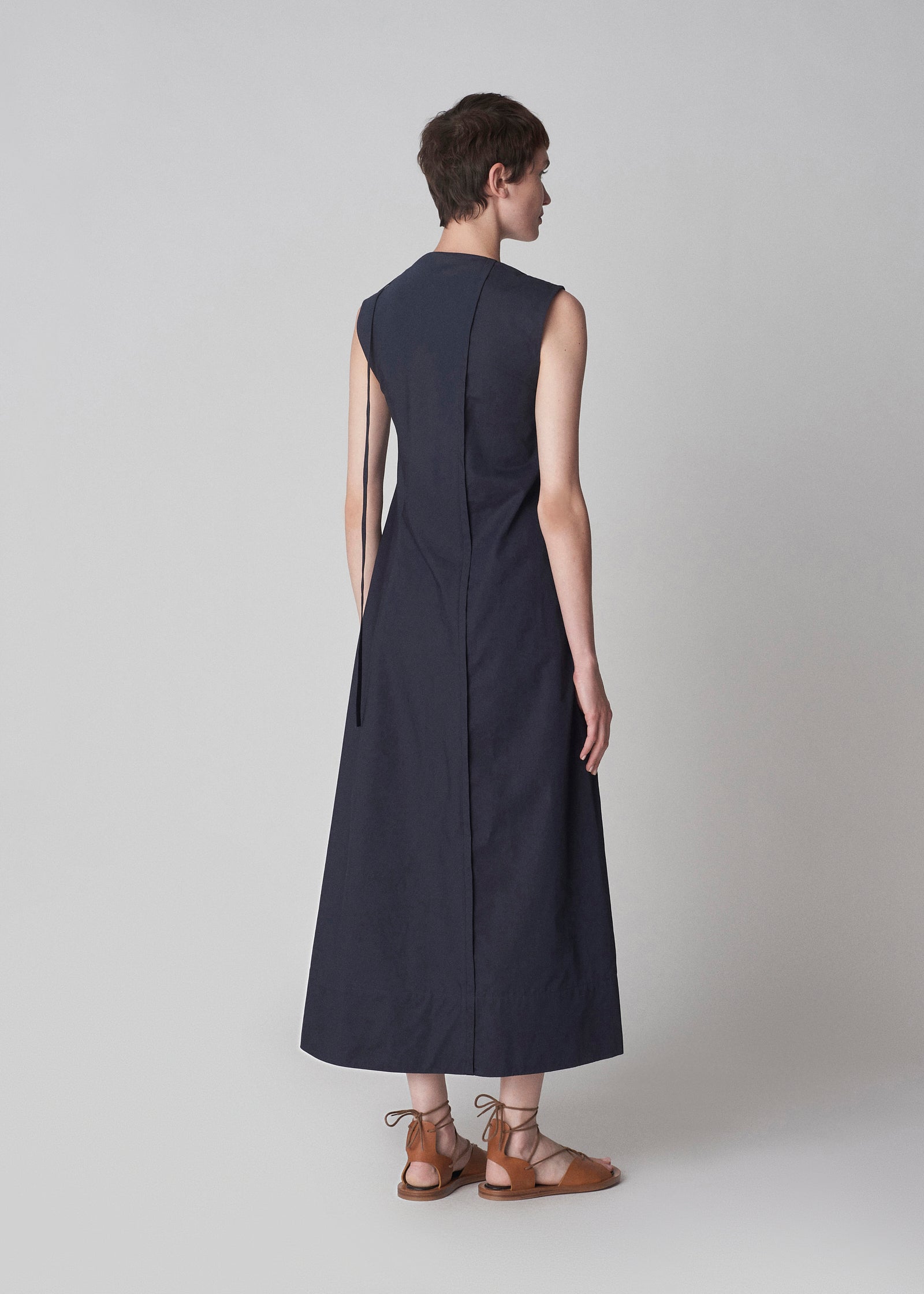 Sleeveless Long Slip Dress in Cotton - Navy - CO Collections