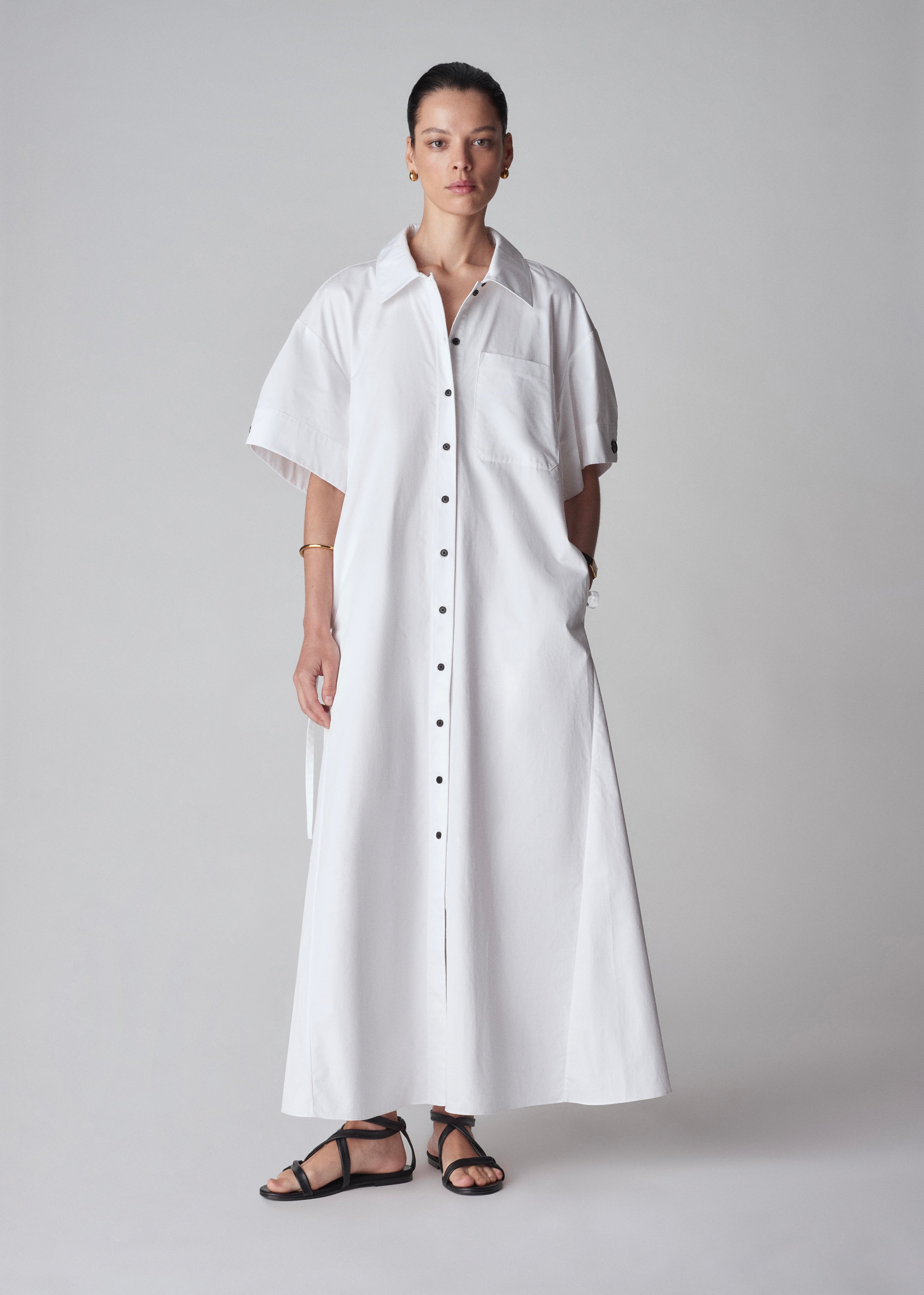 Short Sleeve Shirtdress in Cotton - White - CO Collections
