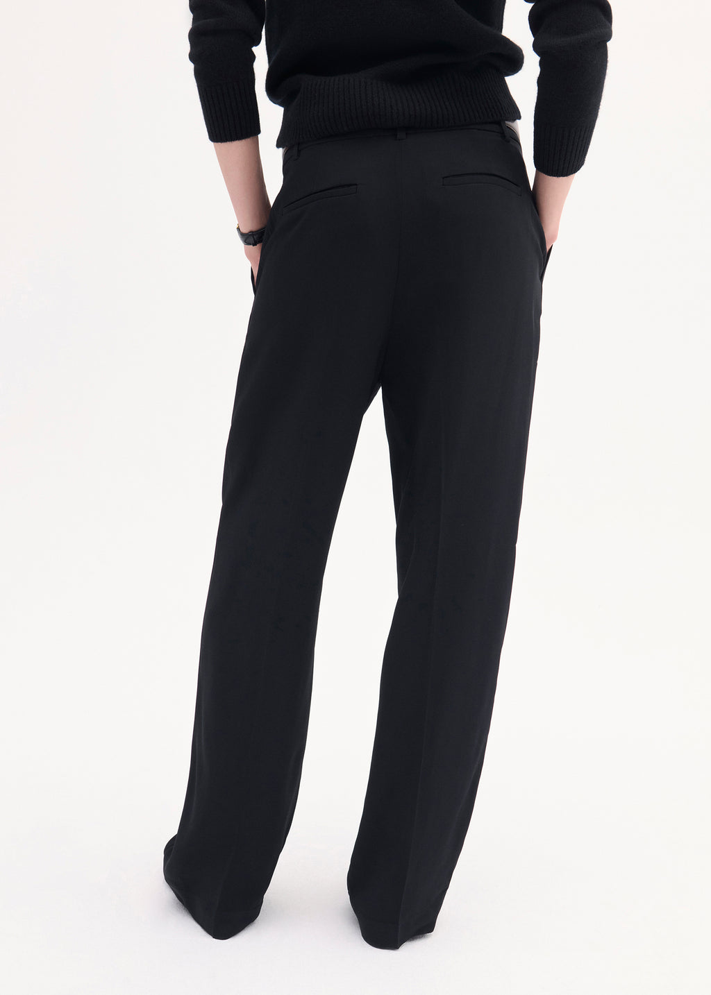 Classic Pleat Front Trouser in Fluid Crepe - Black - CO