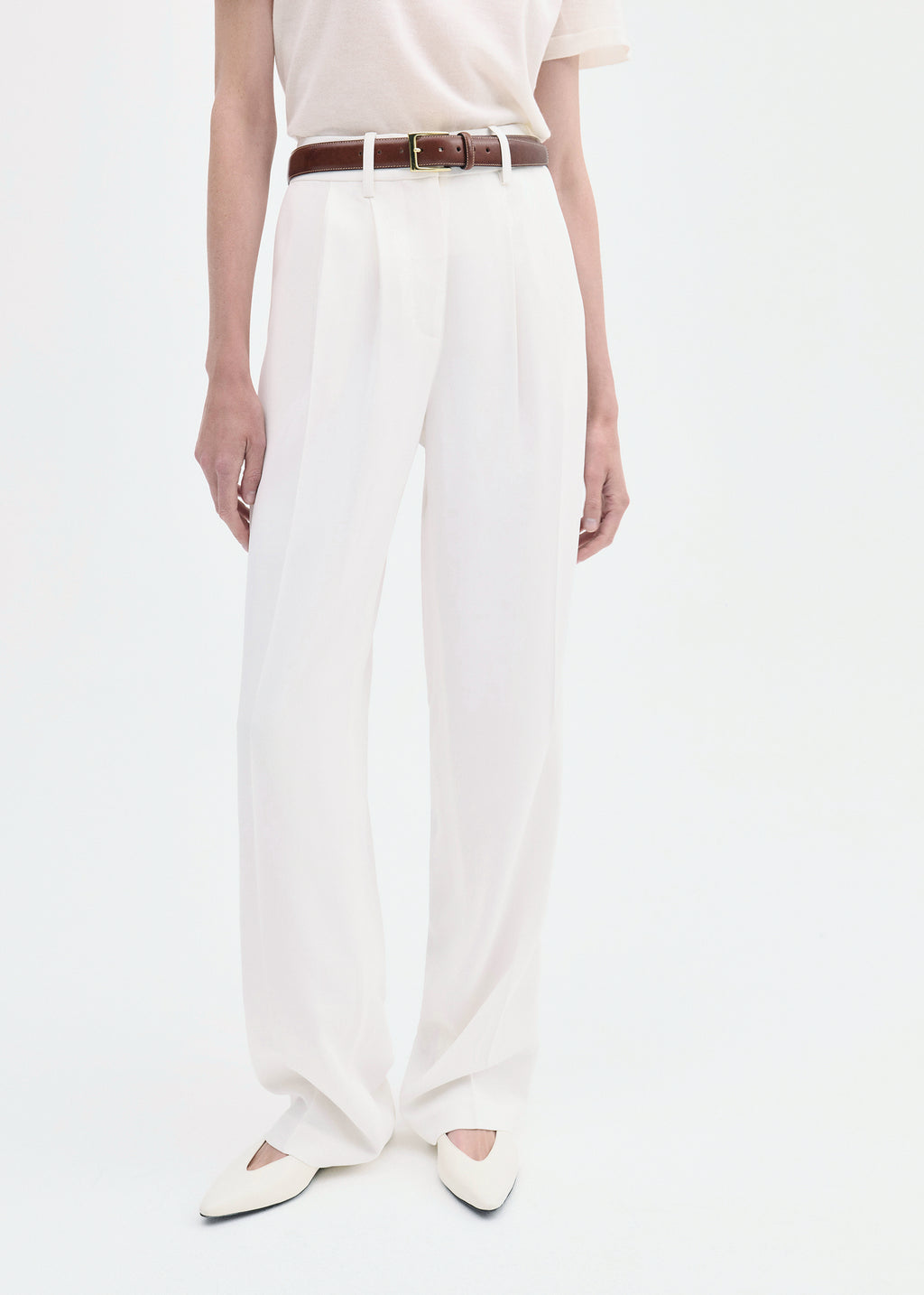 Pleat Front Trouser in Crepe - Ivory - CO